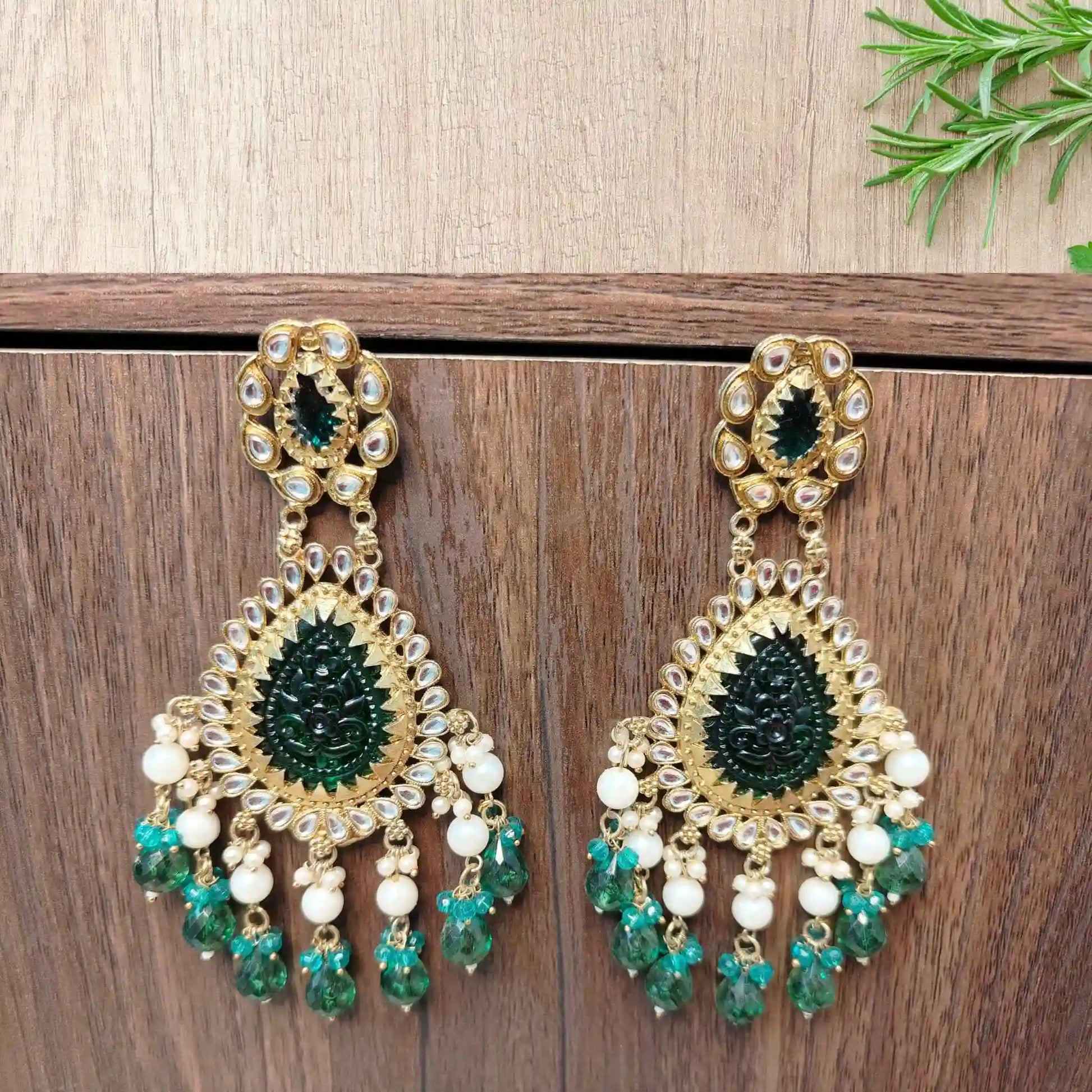 AMULYA KUNDAN DANGLERS (GREEN)
