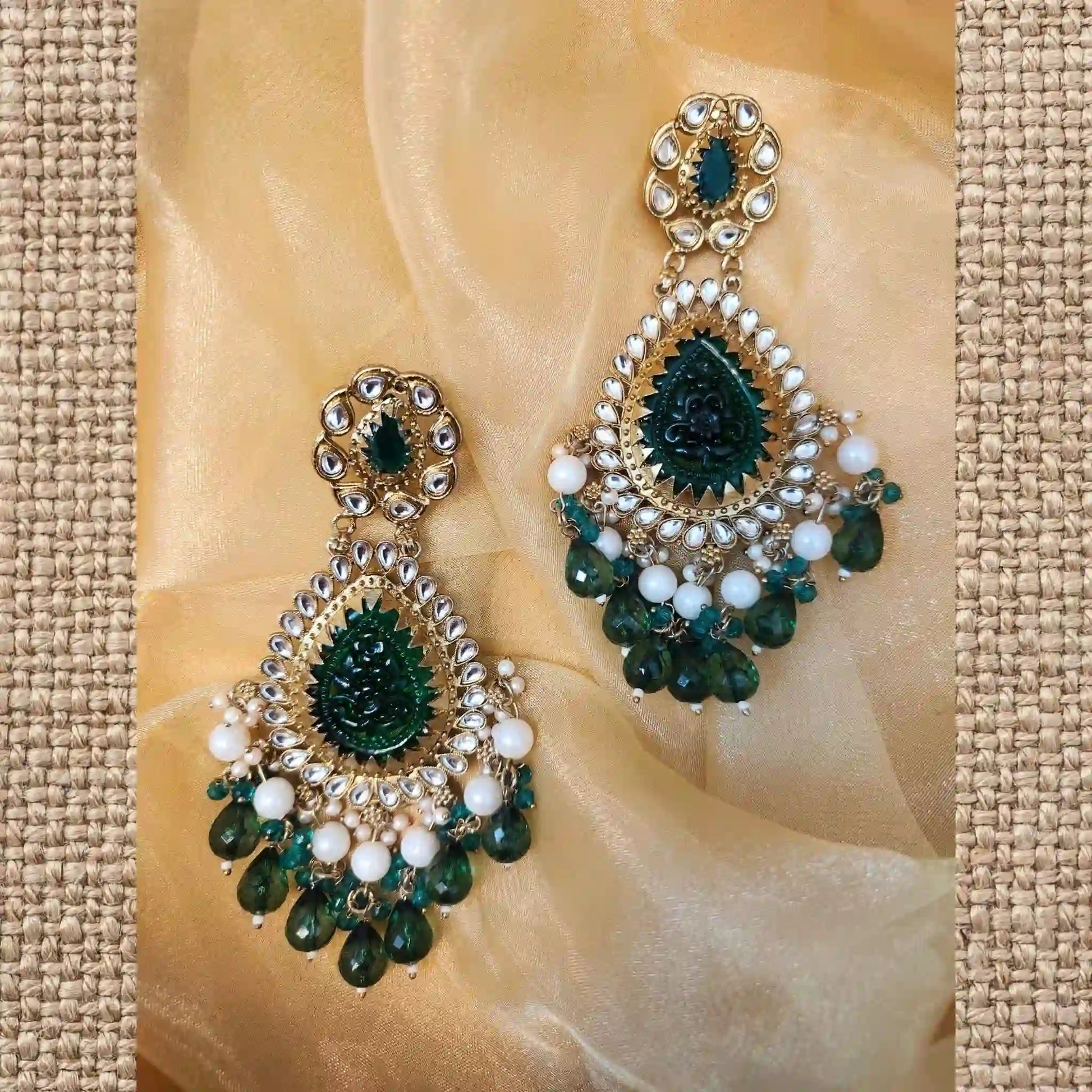 AMULYA KUNDAN DANGLERS (GREEN)