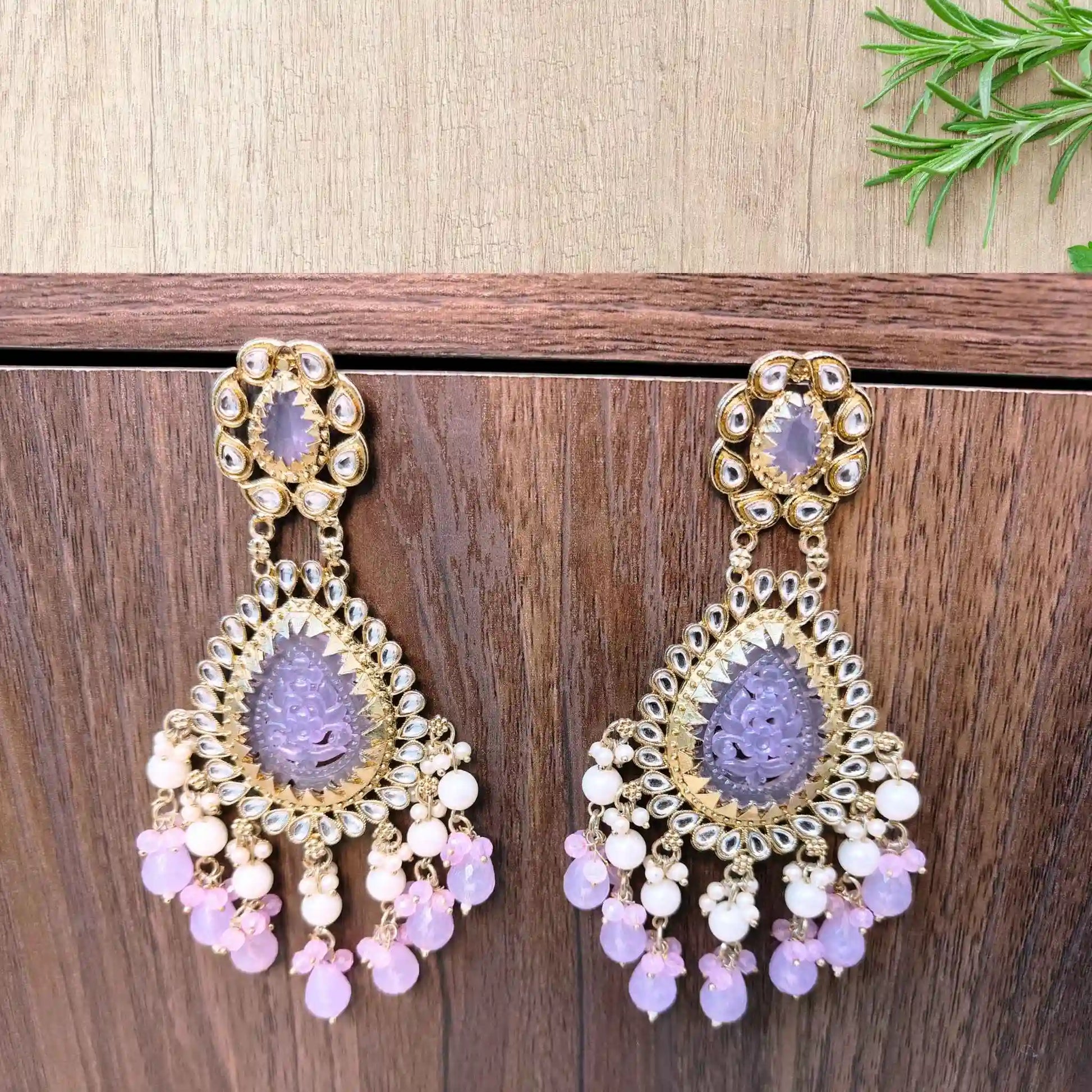 AMULYA KUNDAN DANGLERS (LILAC)