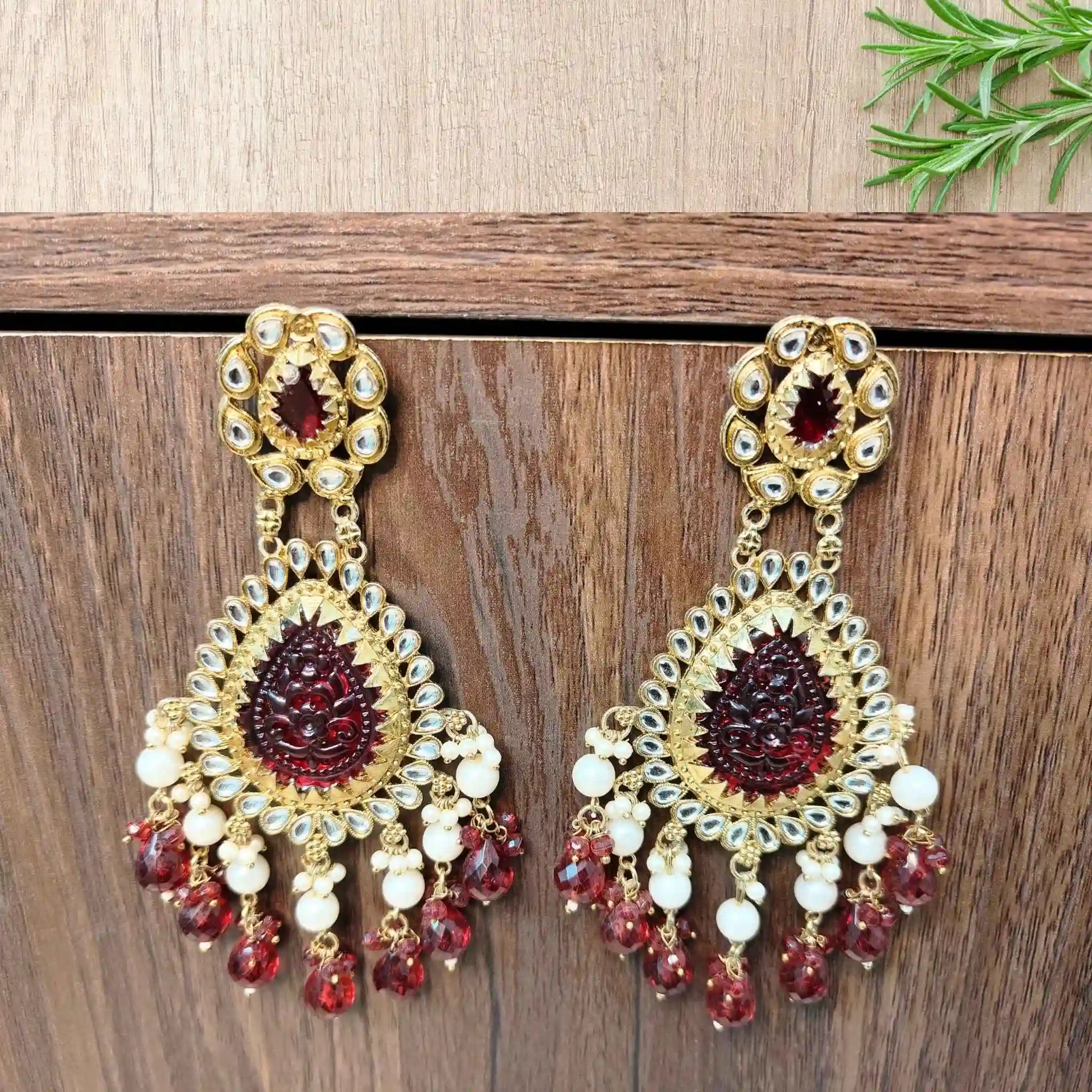 AMULYA KUNDAN DANGLERS (MAROON)
