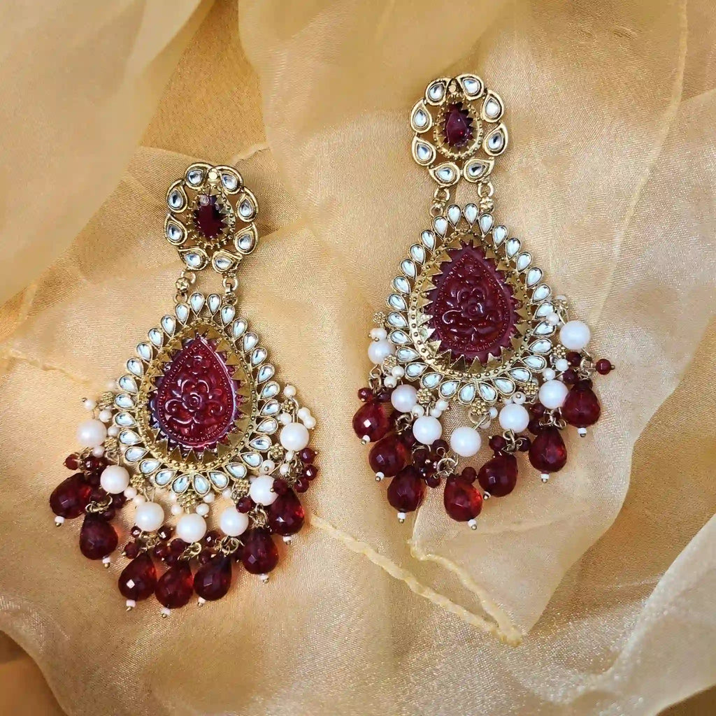 AMULYA KUNDAN DANGLERS (MAROON)