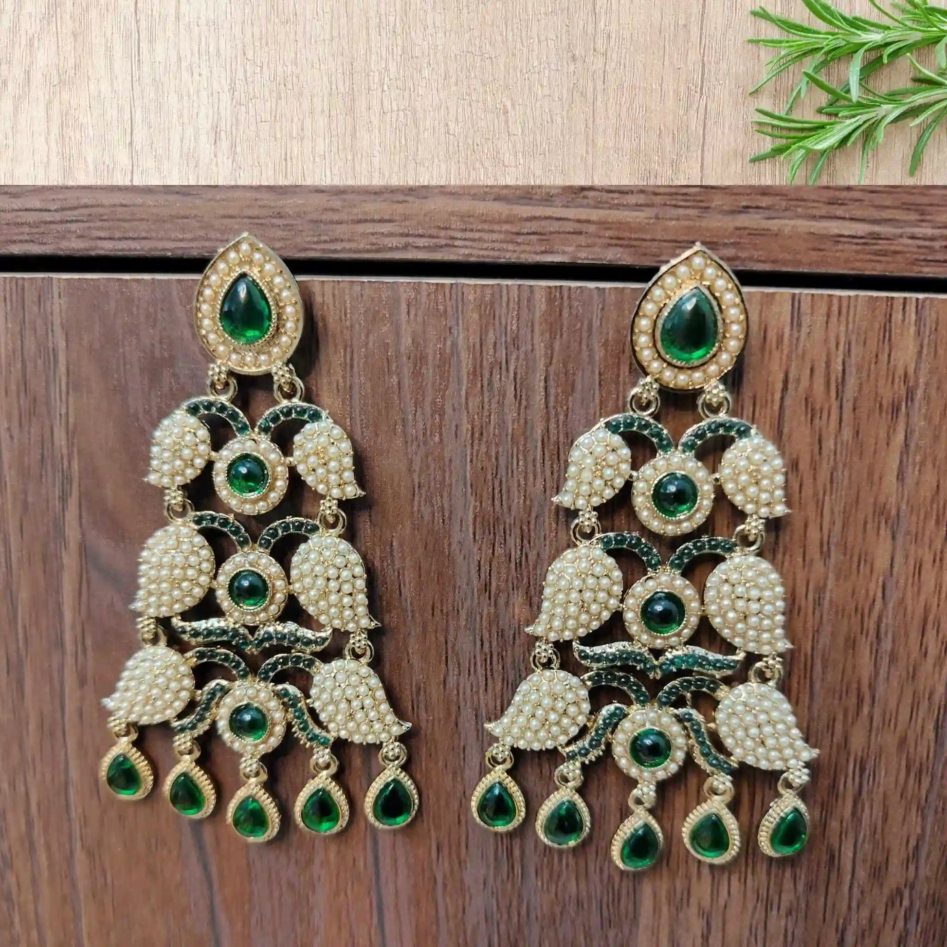 ANAAYA KUNDAN DANGLERS (GREEN)