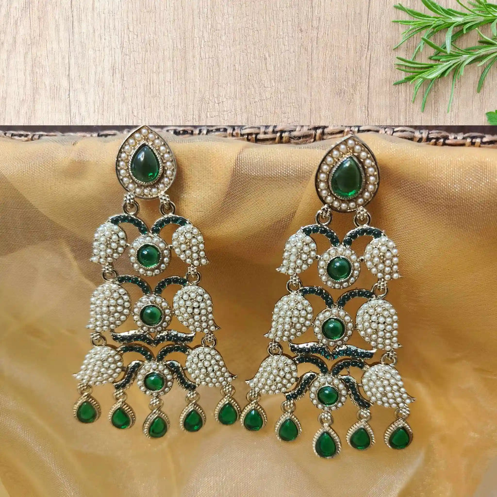 ANAAYA KUNDAN DANGLERS (GREEN)