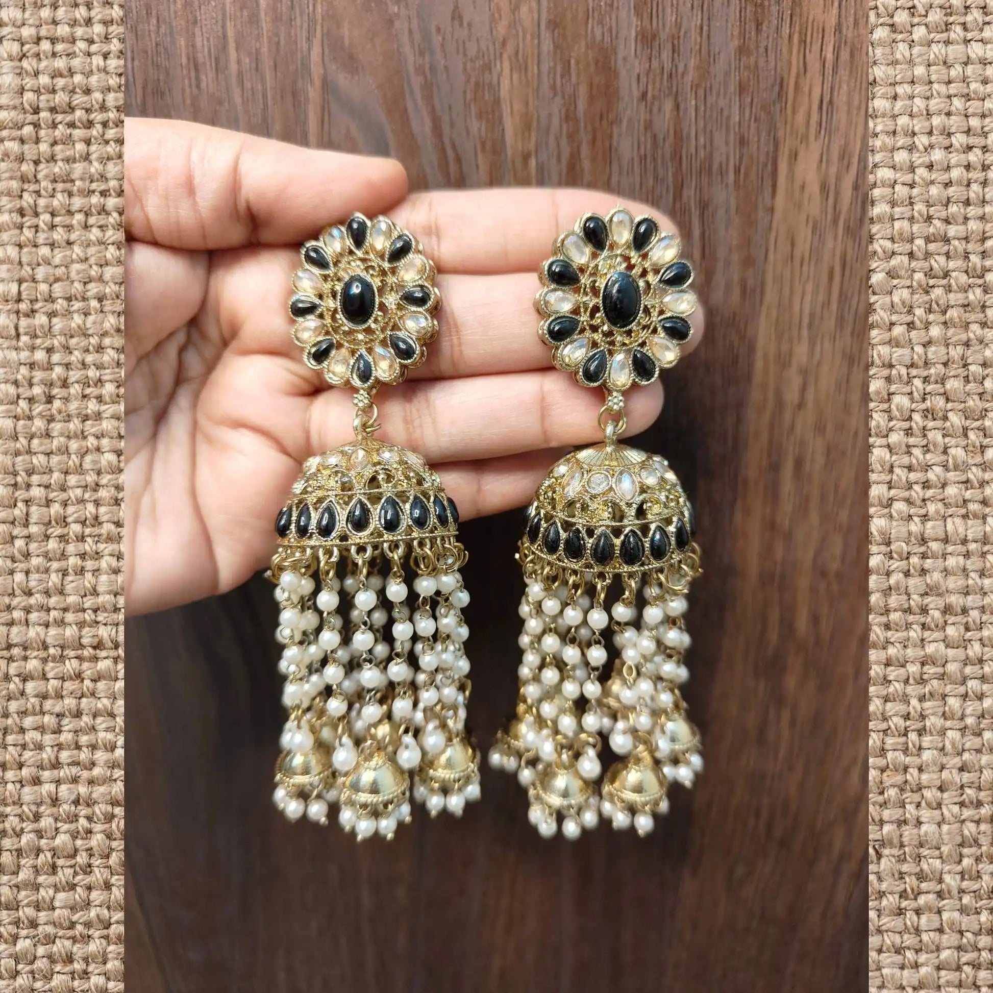 CHANDNI KUNDAN JHUMKAS (BLACK)