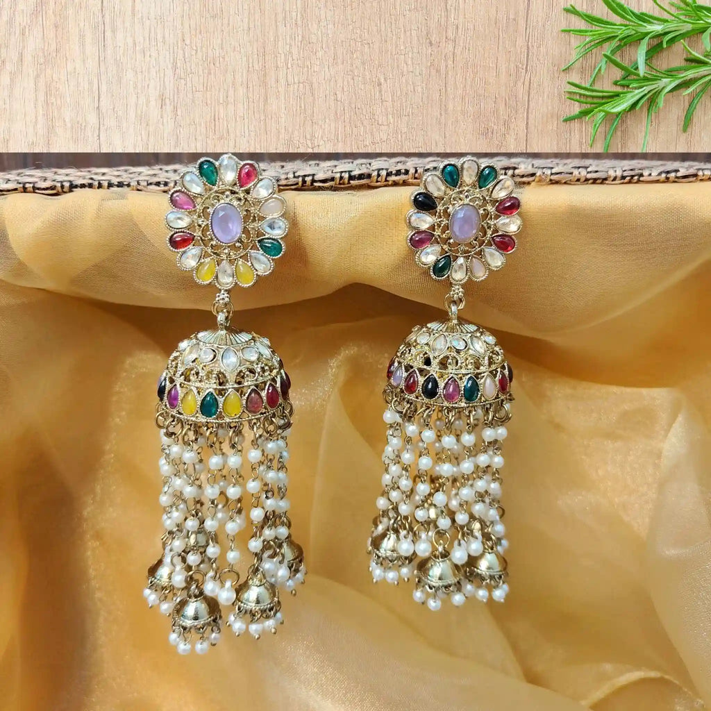 CHANDNI KUNDAN JHUMKAS (MULTICOLOR)
