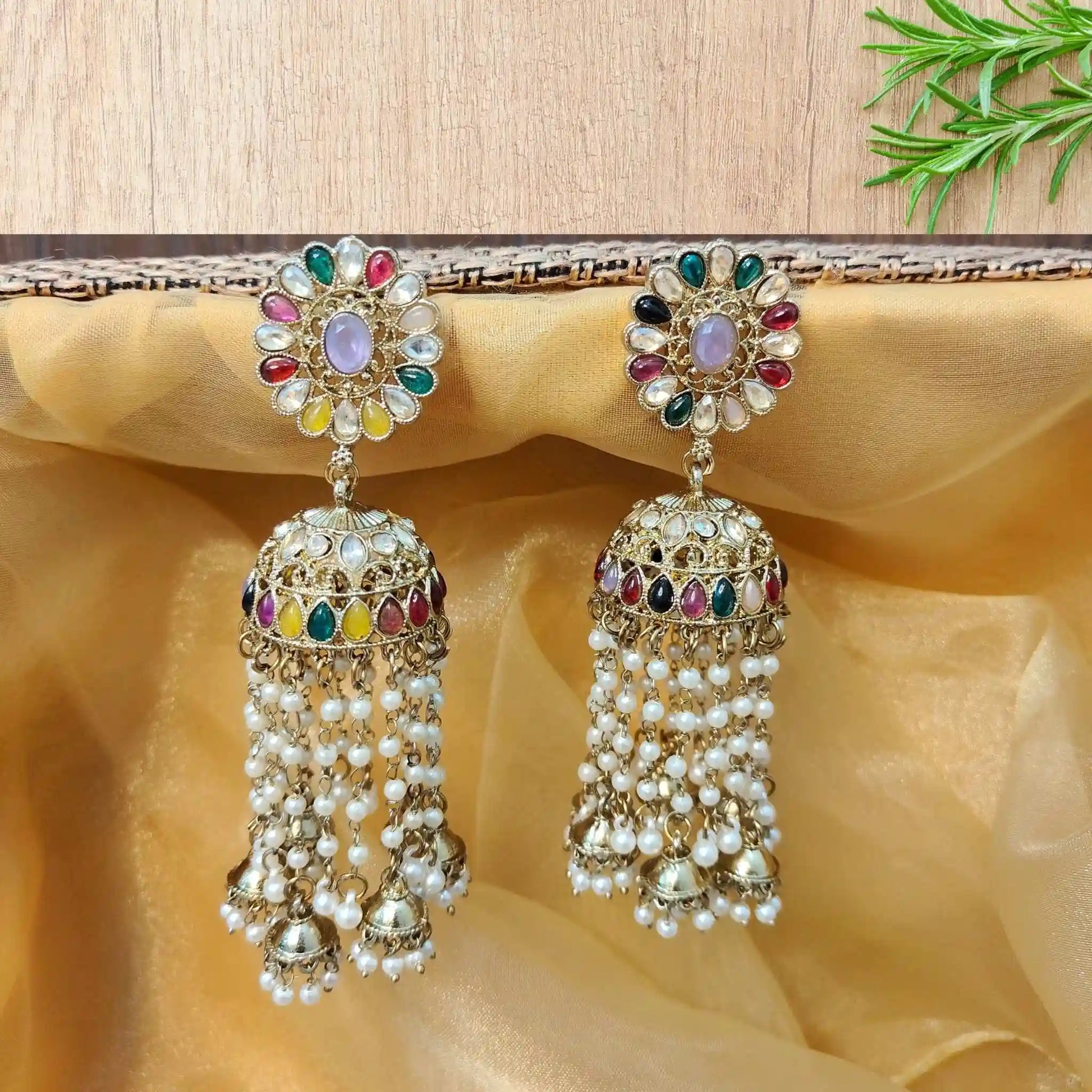 CHANDNI KUNDAN JHUMKAS (MULTICOLOR)