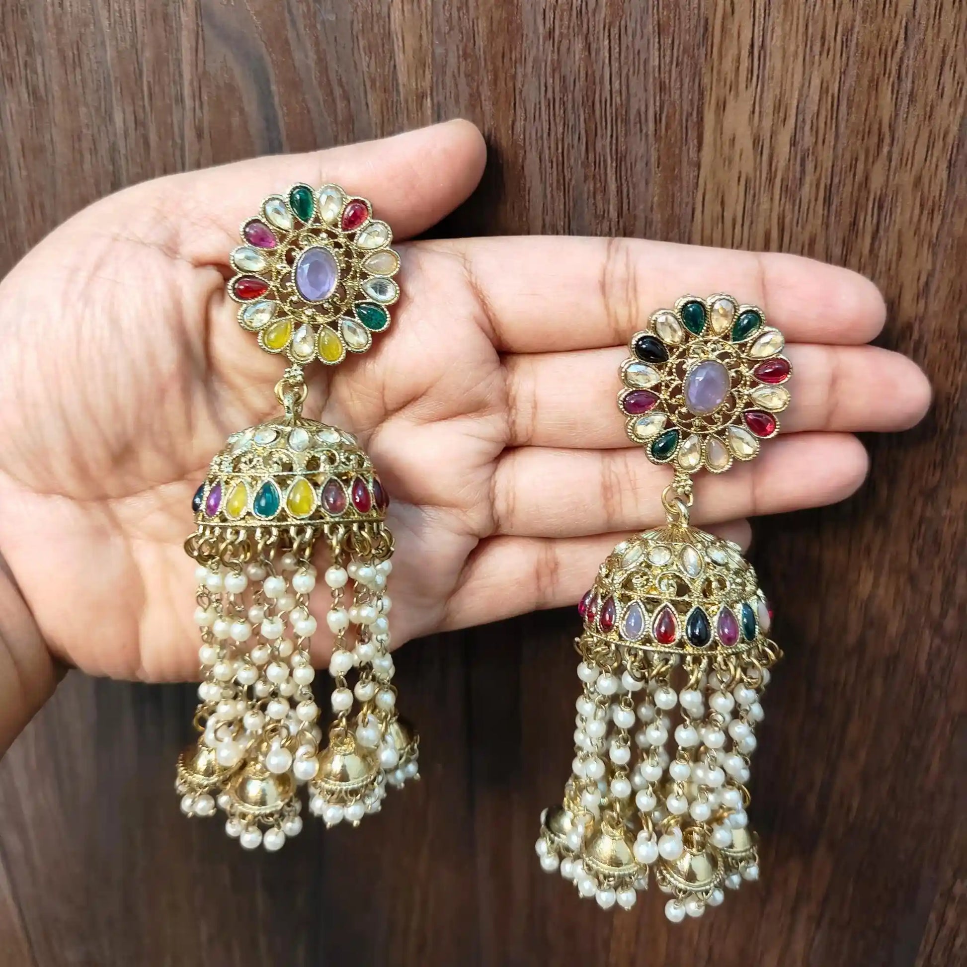 CHANDNI KUNDAN JHUMKAS (MULTICOLOR)