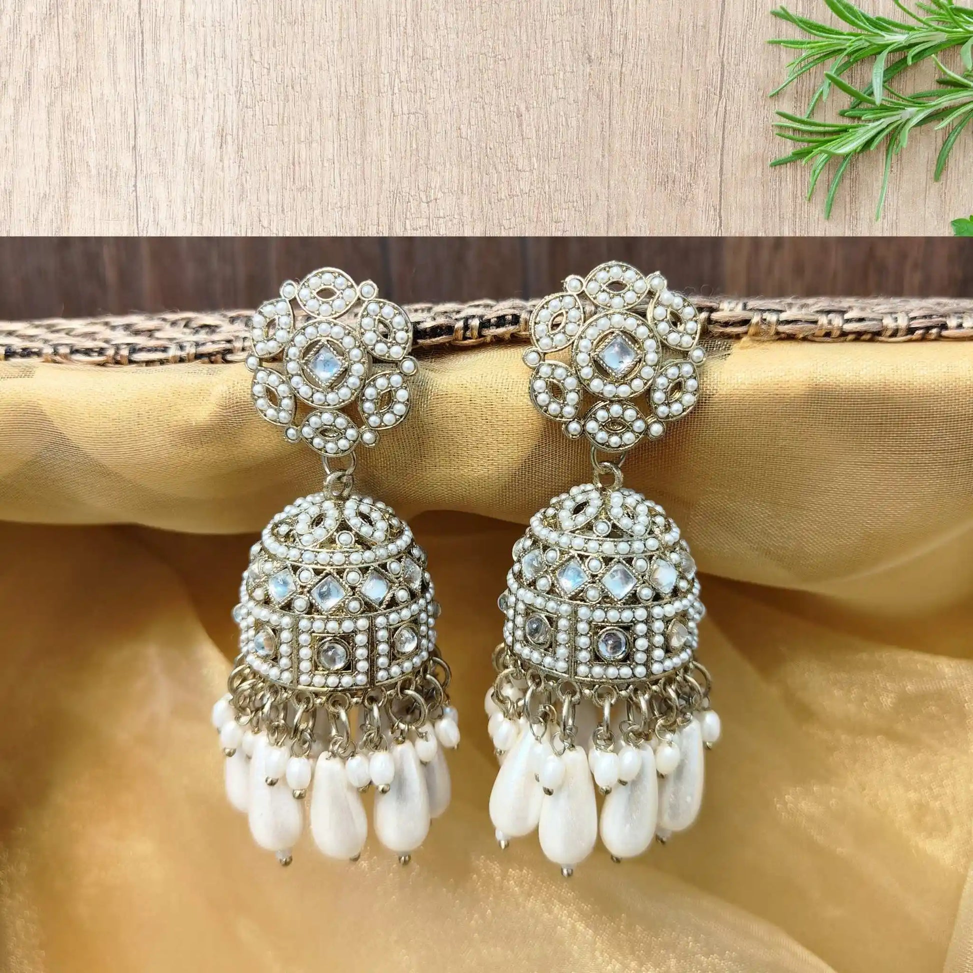 EIRA KUNDAN JHUMKAS (WHITE)