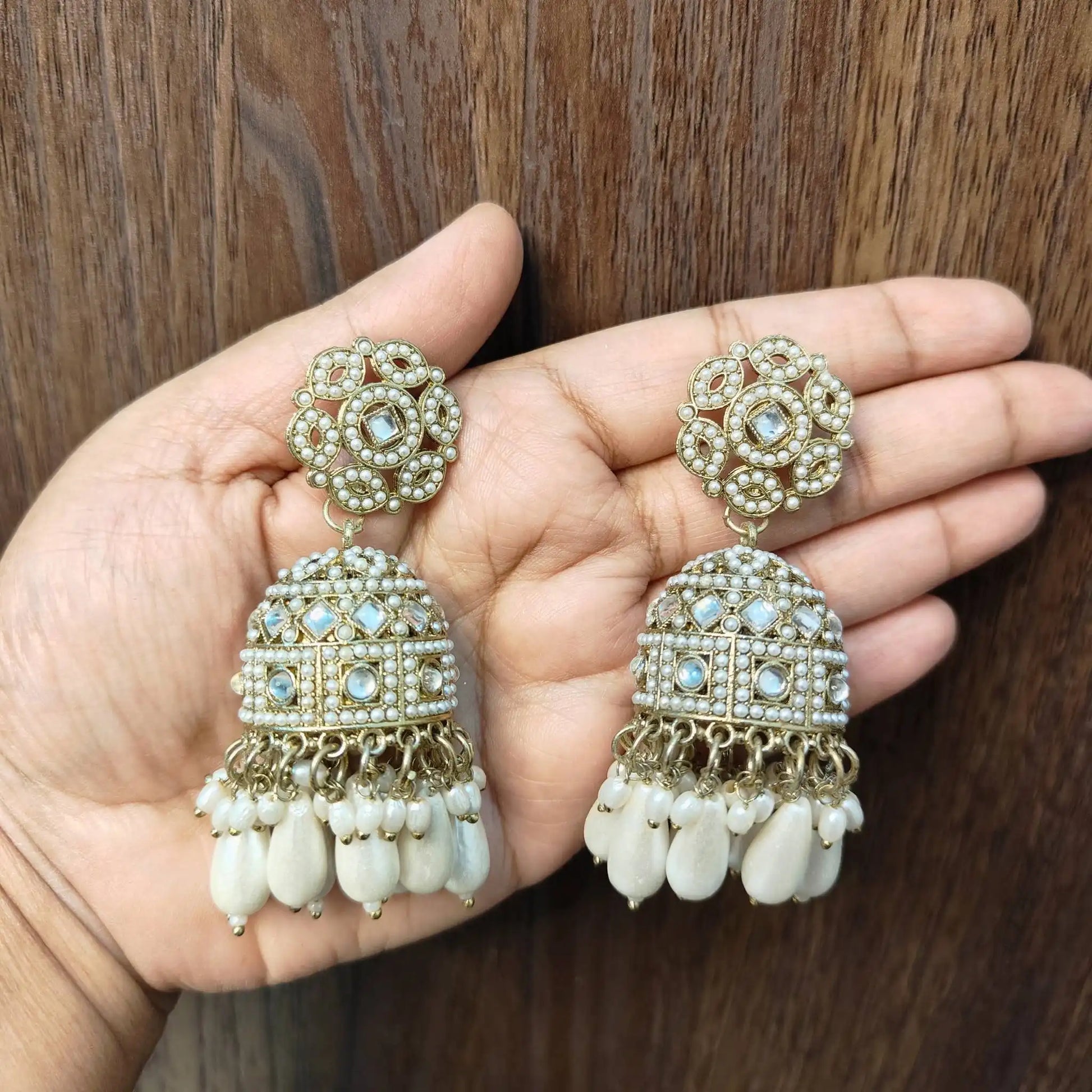 EIRA KUNDAN JHUMKAS (WHITE)