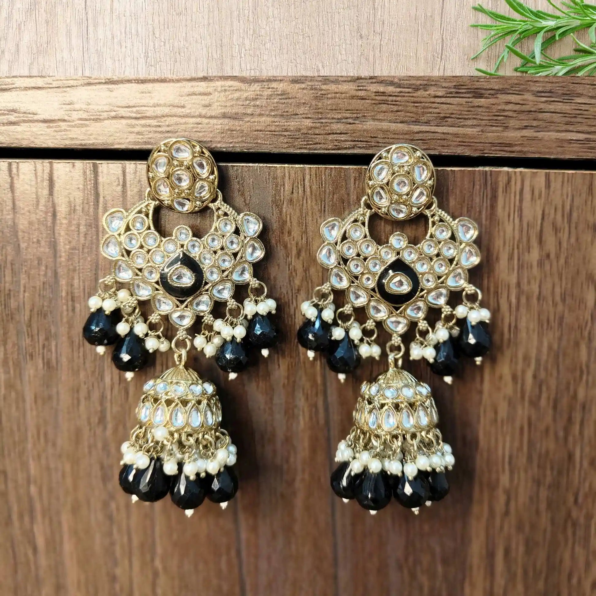 KHUSHVI KUNDAN JHUMKAS (BLACK)