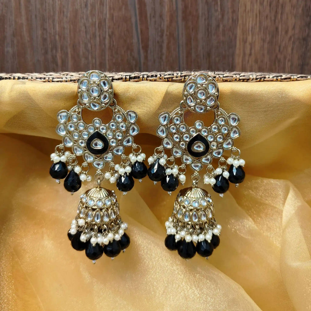 KHUSHVI KUNDAN JHUMKAS (BLACK)