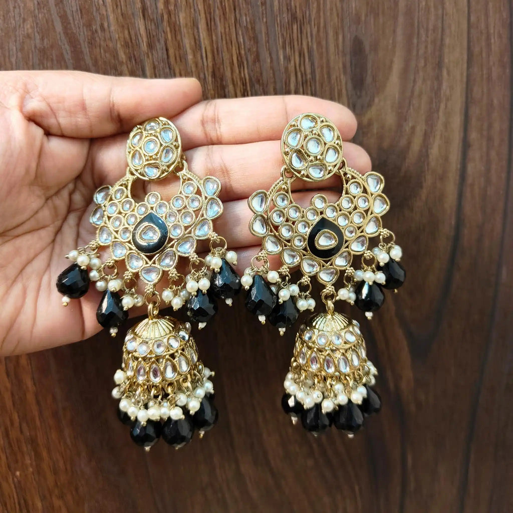 KHUSHVI KUNDAN JHUMKAS (BLACK)