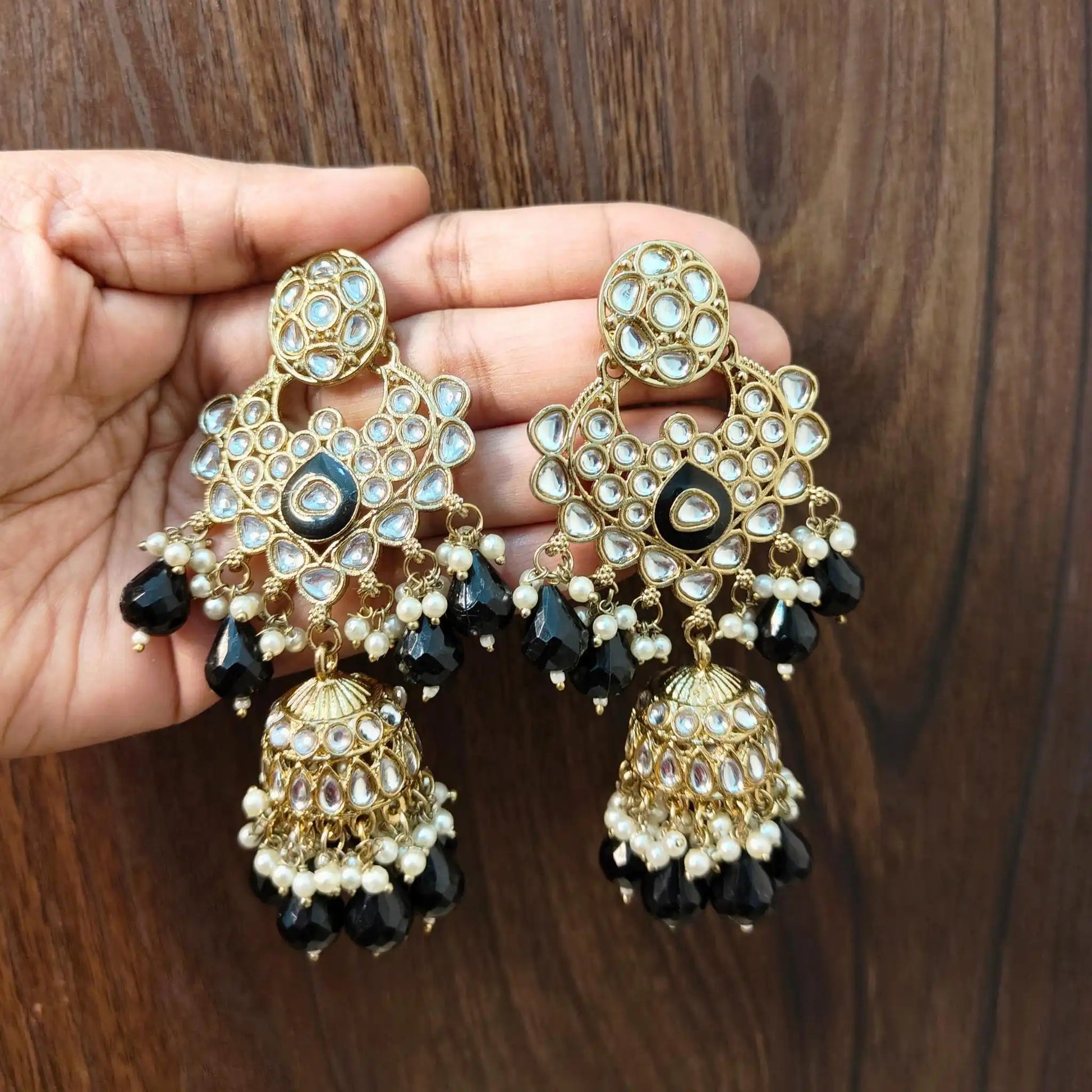 KHUSHVI KUNDAN JHUMKAS (BLACK)