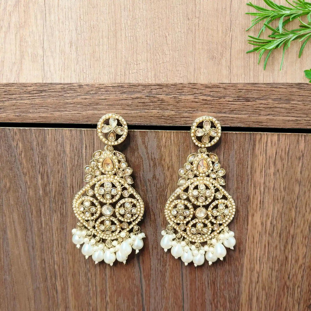 LASYA KUNDAN DANGLERS (WHITE)