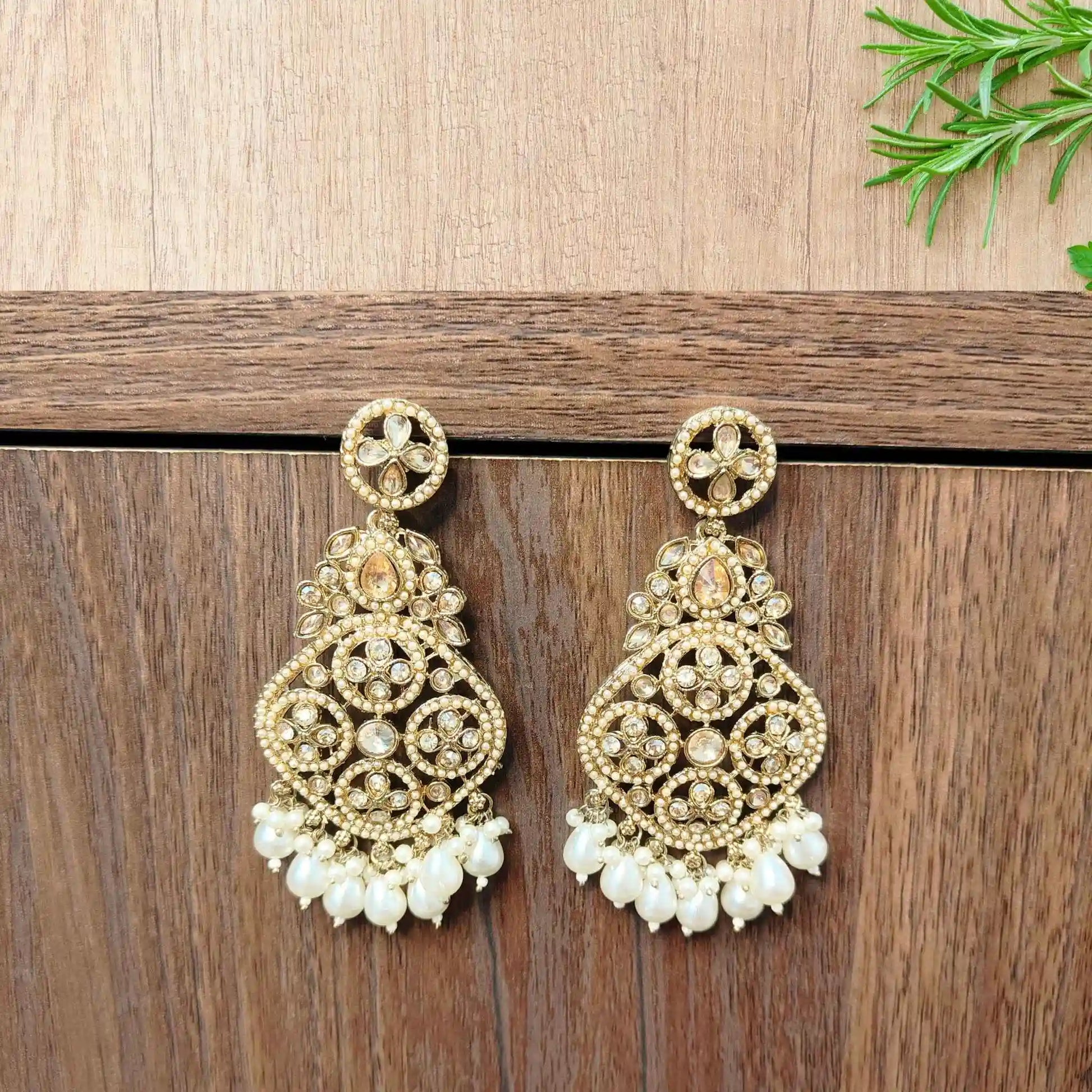 LASYA KUNDAN DANGLERS (WHITE)