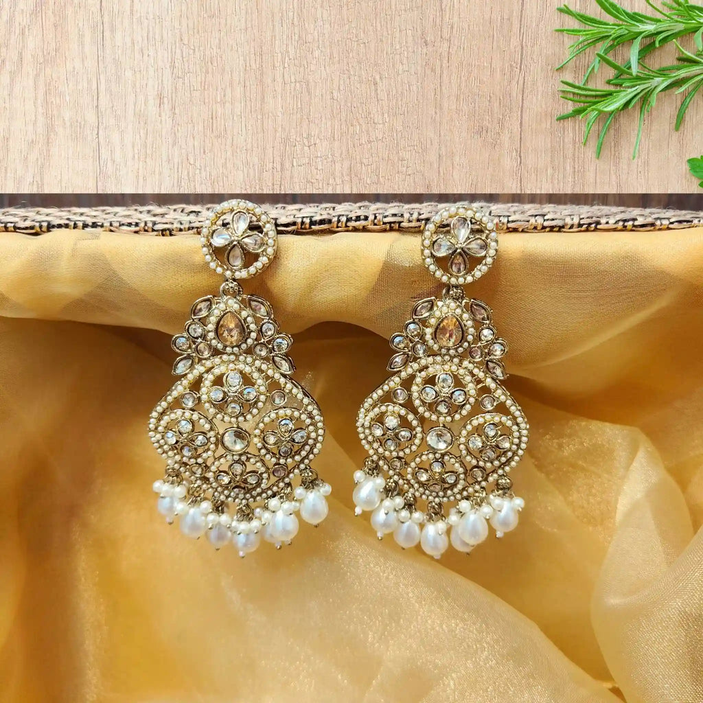 LASYA KUNDAN DANGLERS (WHITE)