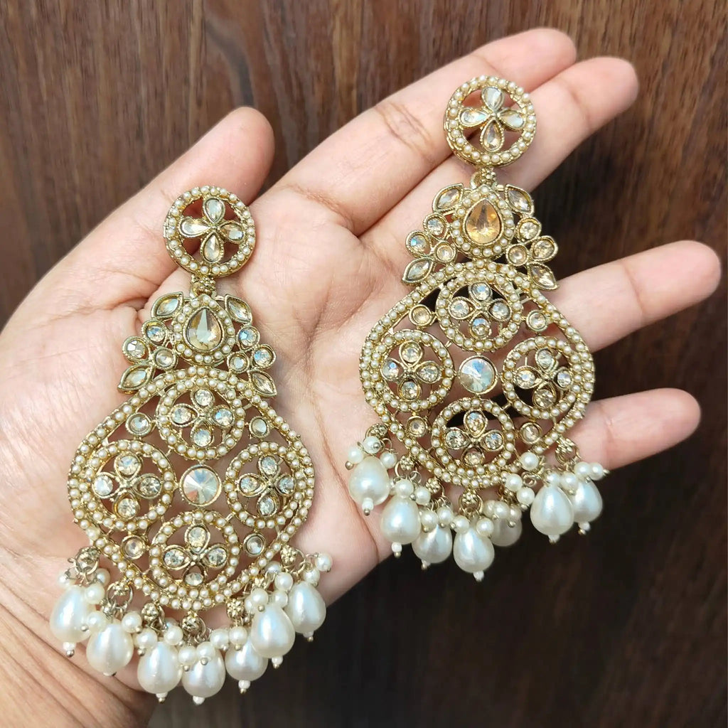LASYA KUNDAN DANGLERS (WHITE)