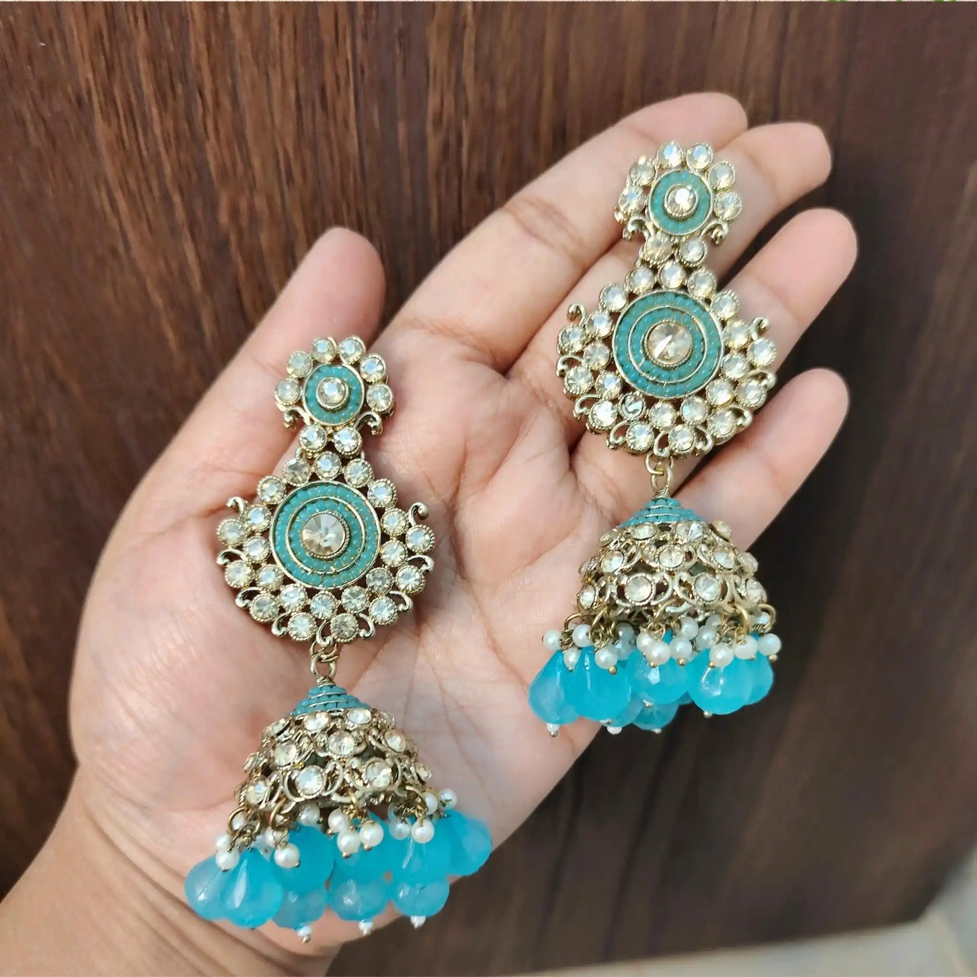 MAISHA KUNDAN JHUMKAS (LIGHT BLUE)