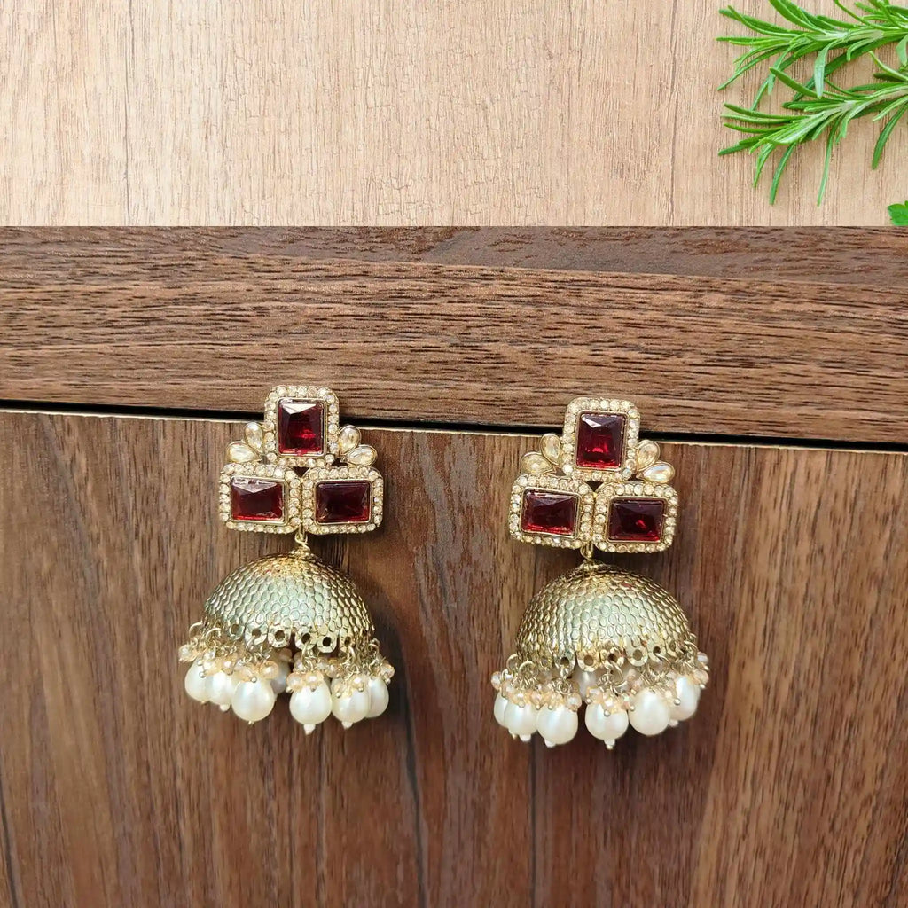 MEHER KUNDAN JHUMKAS (MAROON)