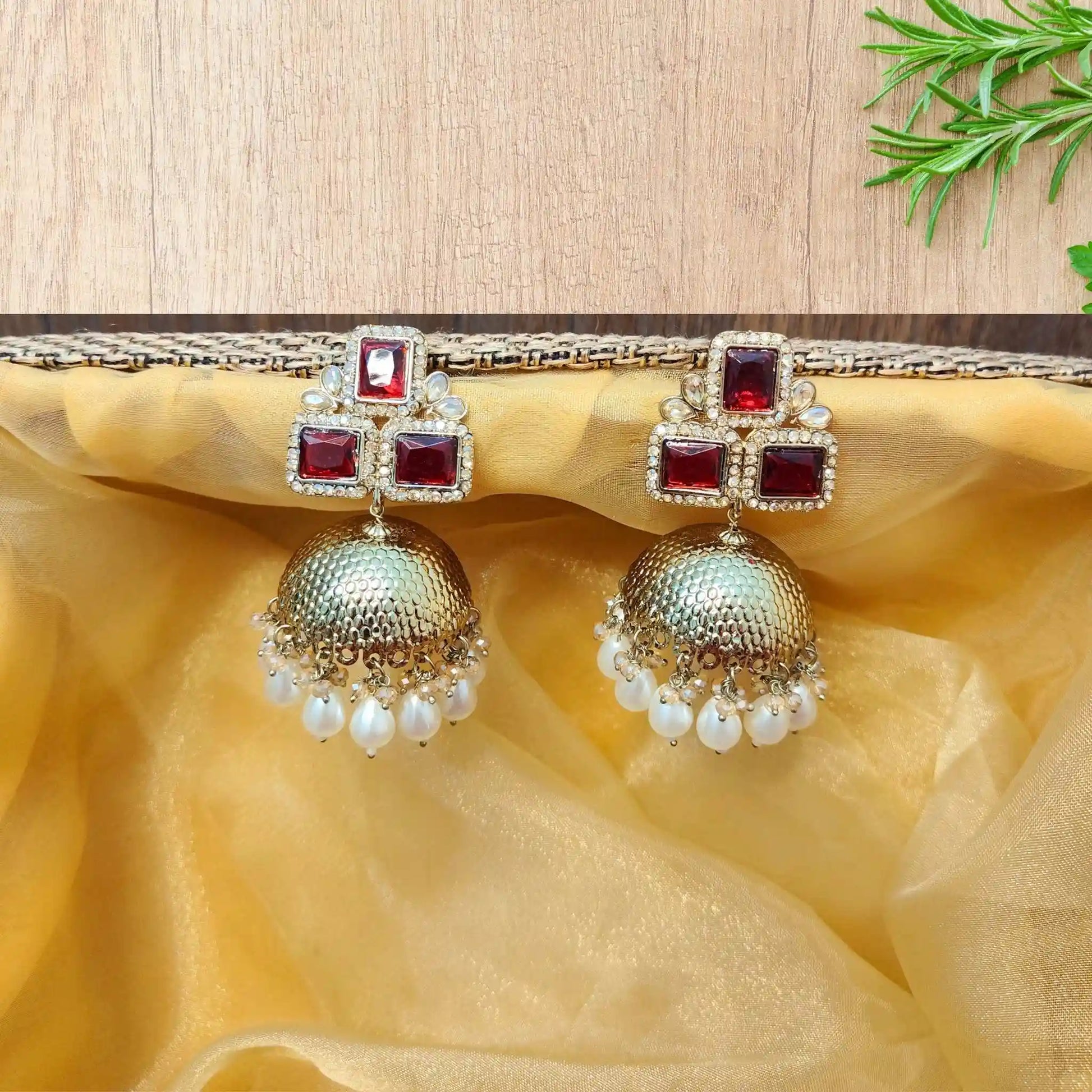 MEHER KUNDAN JHUMKAS (MAROON)