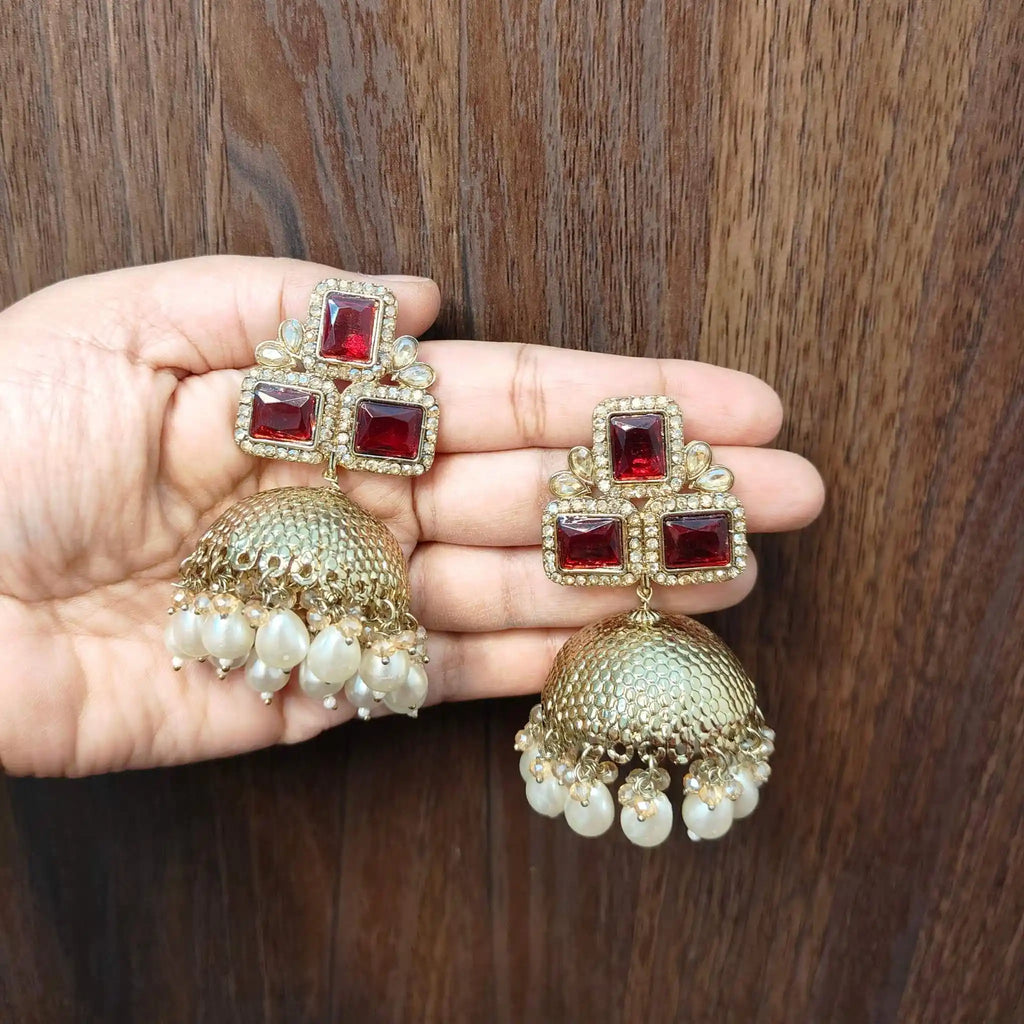 MEHER KUNDAN JHUMKAS (MAROON)