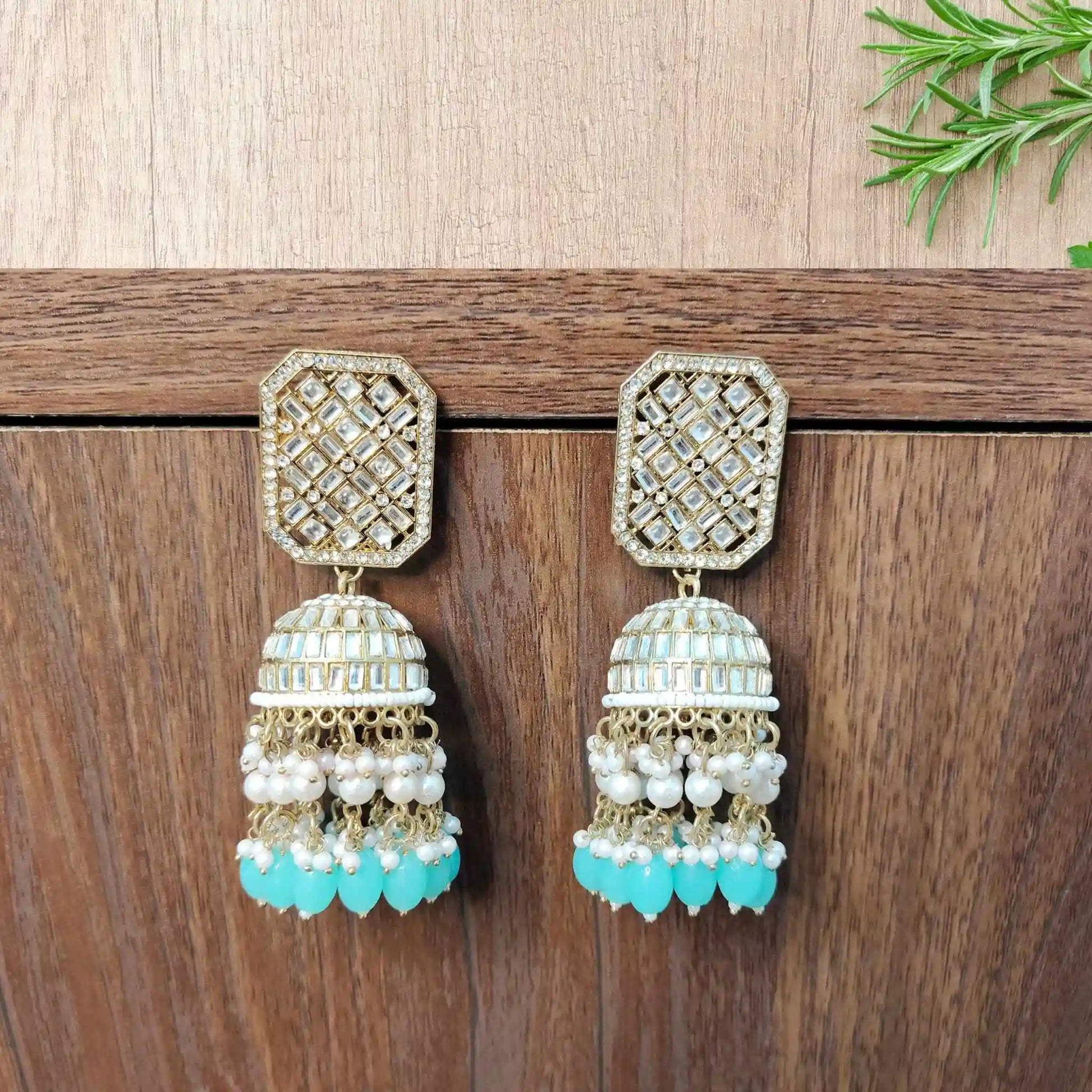 MISHTI KUNDAN JHUMKAS (LIGHT BLUE)