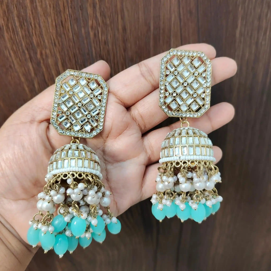 MISHTI KUNDAN JHUMKAS (LIGHT BLUE)