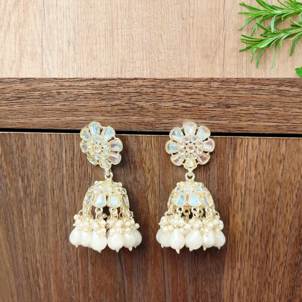 NITYA KUNDAN JHUMKAS (WHITE)