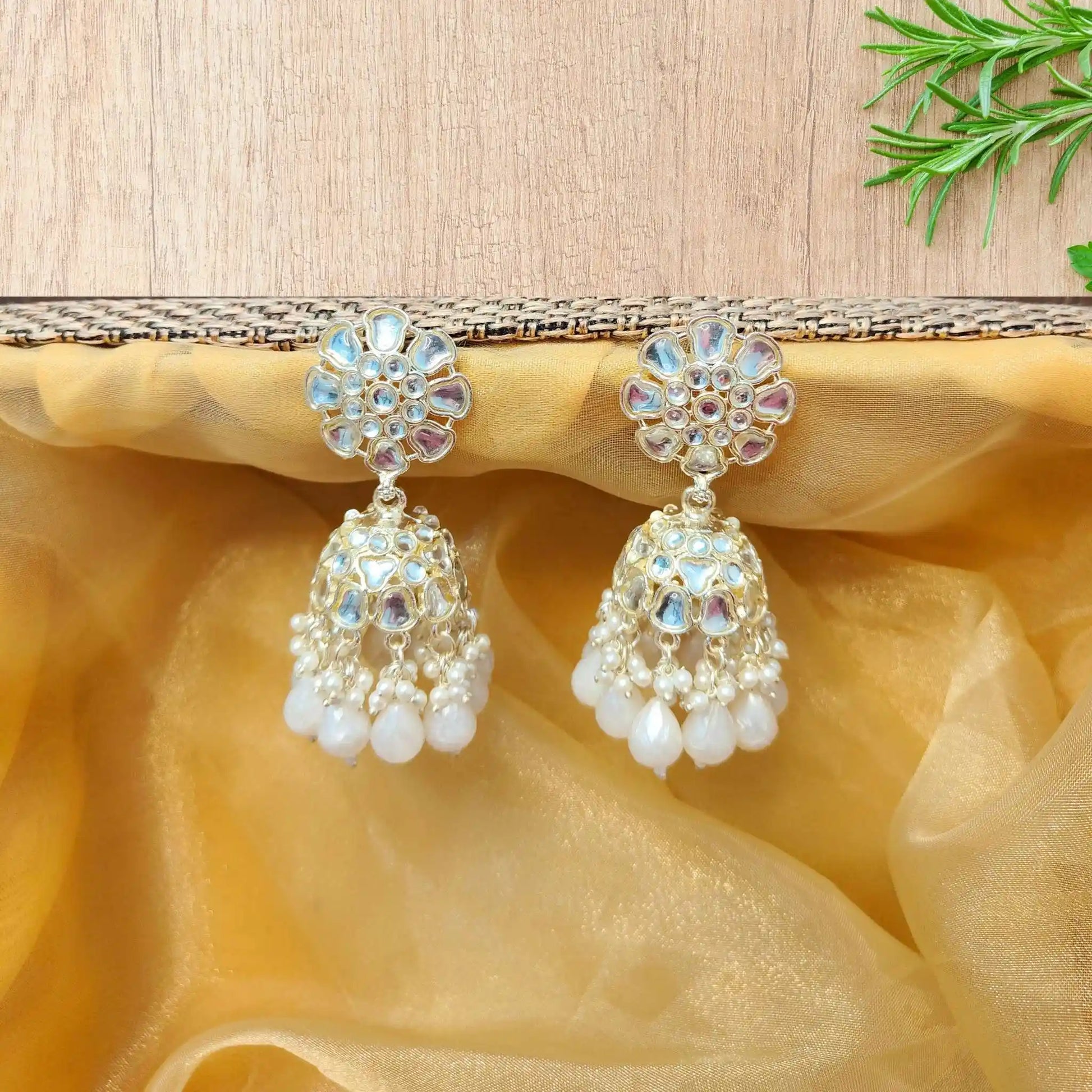 NITYA KUNDAN JHUMKAS (WHITE)