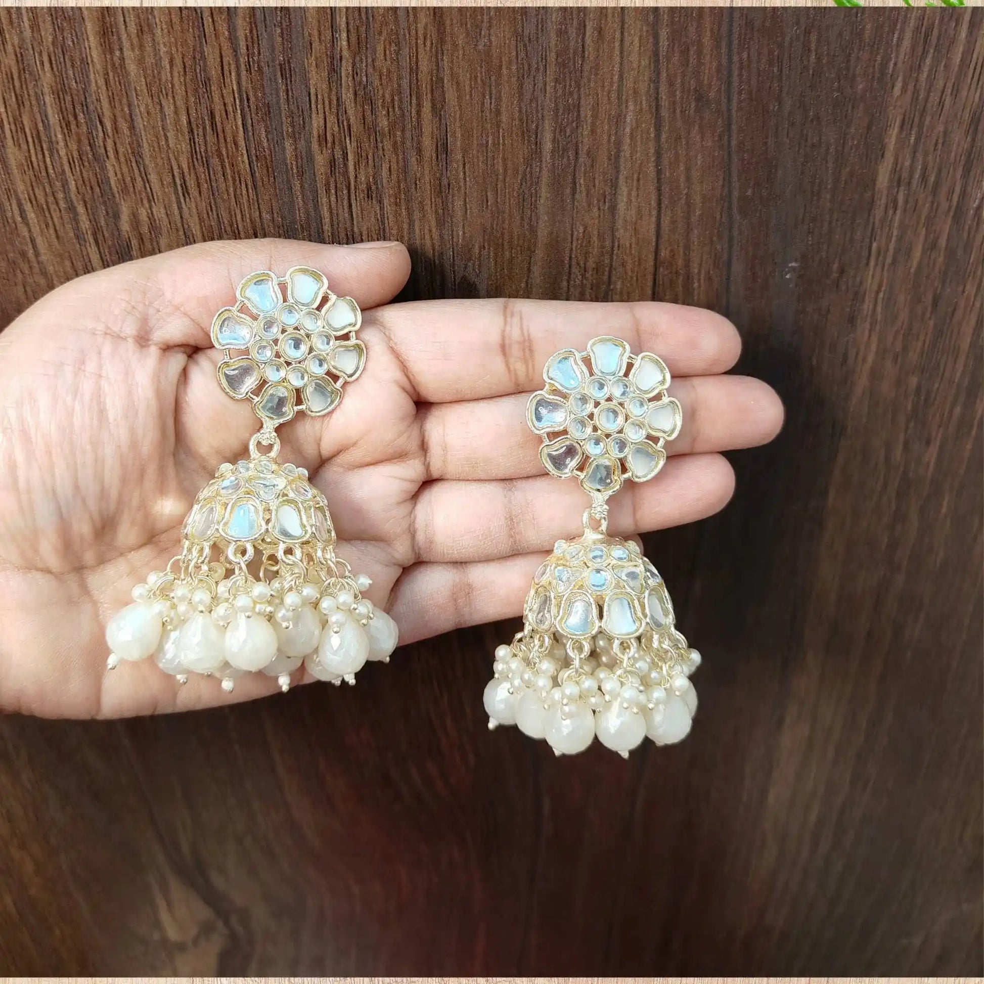 NITYA KUNDAN JHUMKAS (WHITE)