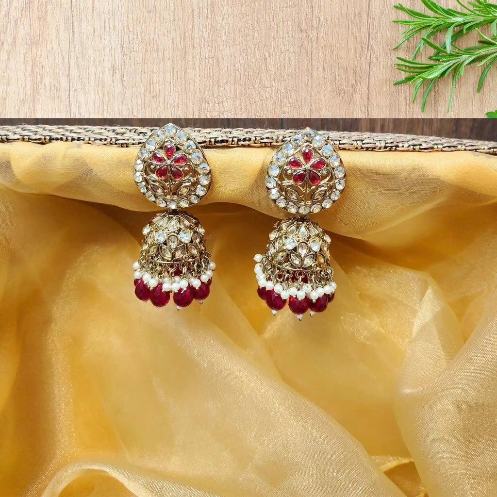 PARVIKA KUNDAN JHUMKAS (MAROON)