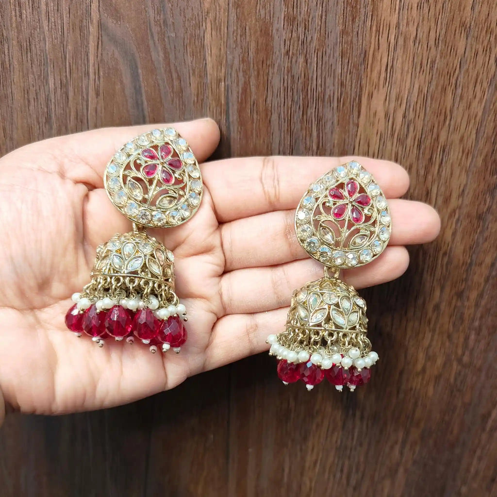 PARVIKA KUNDAN JHUMKAS (MAROON)