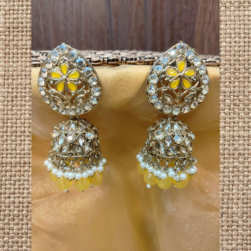 PARVIKA KUNDAN JHUMKAS (YELLOW)