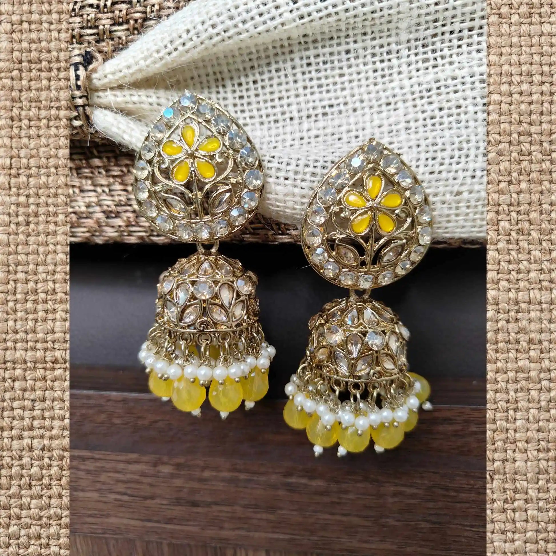 PARVIKA KUNDAN JHUMKAS (YELLOW)
