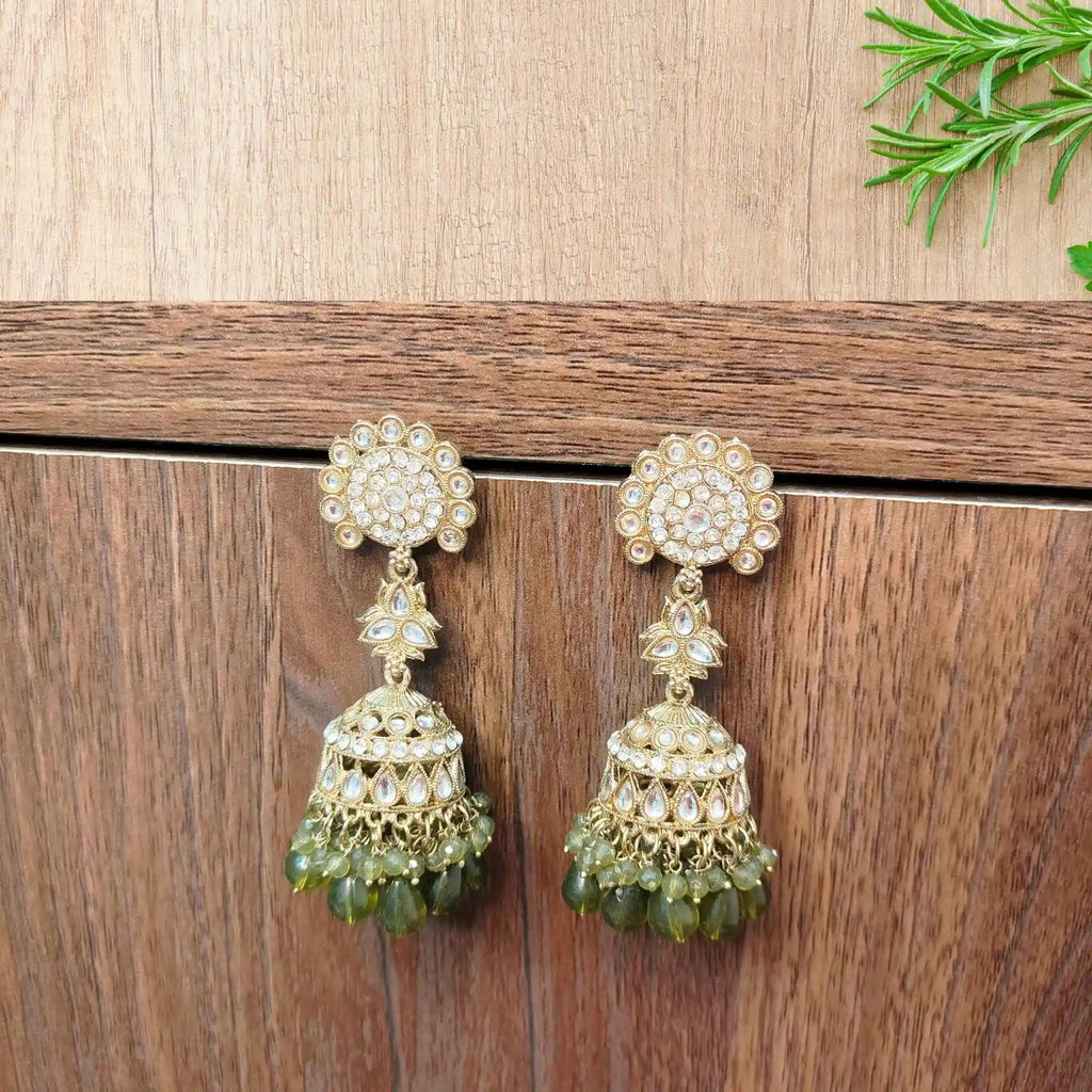 PRISHA KUNDAN JHUMKAS (MEHNDI GREEN)