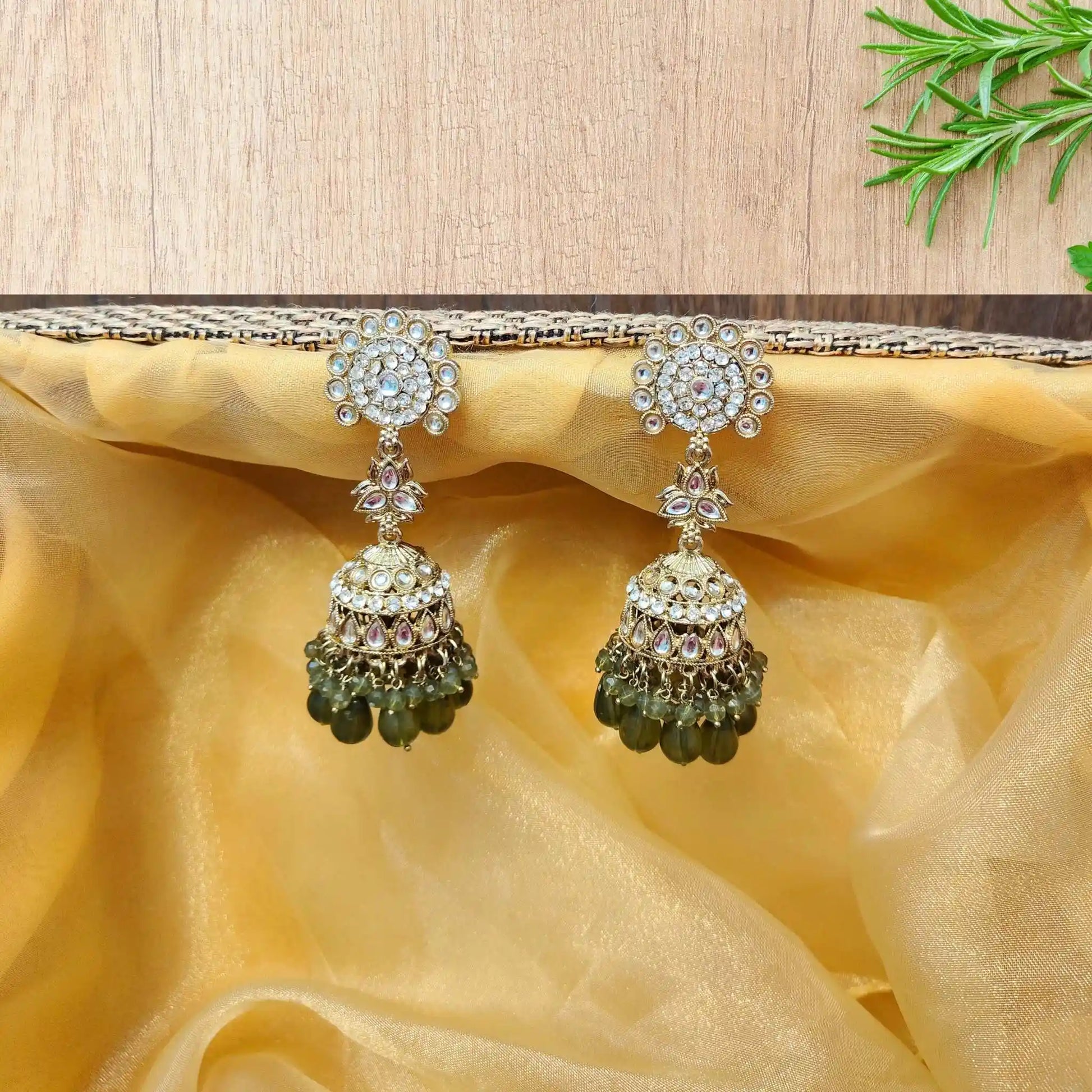 PRISHA KUNDAN JHUMKAS (MEHNDI GREEN)
