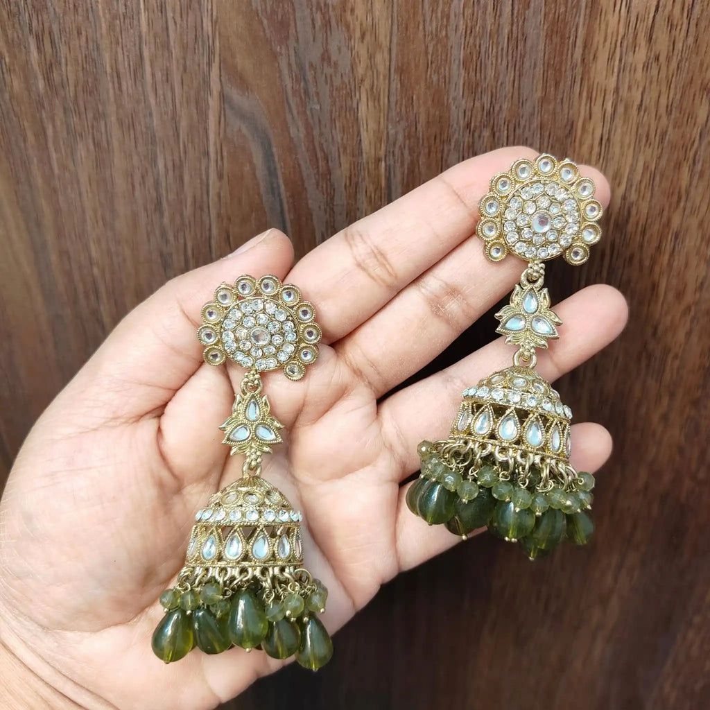 PRISHA KUNDAN JHUMKAS (MEHNDI GREEN)