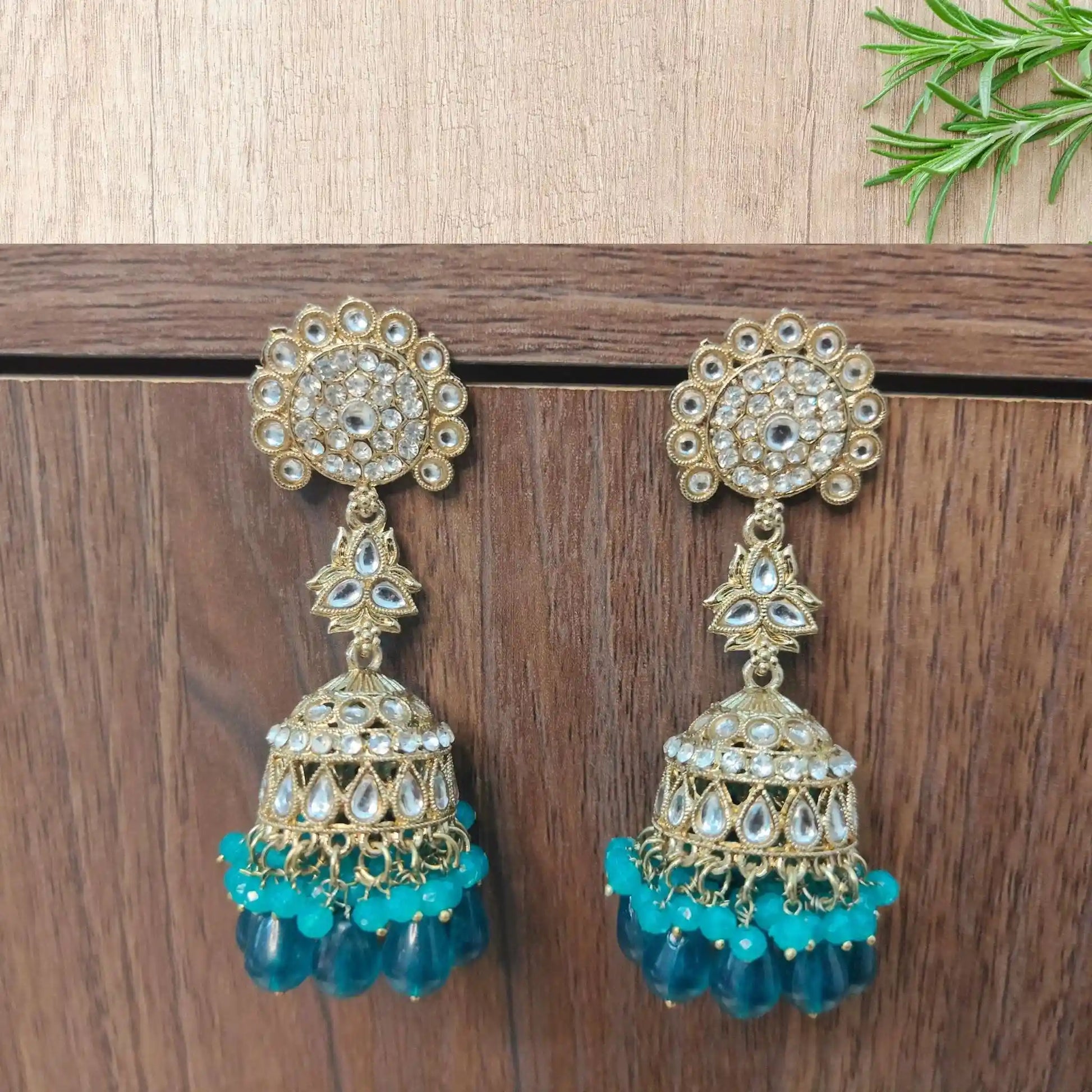 PRISHA KUNDAN JHUMKAS (TEAL)