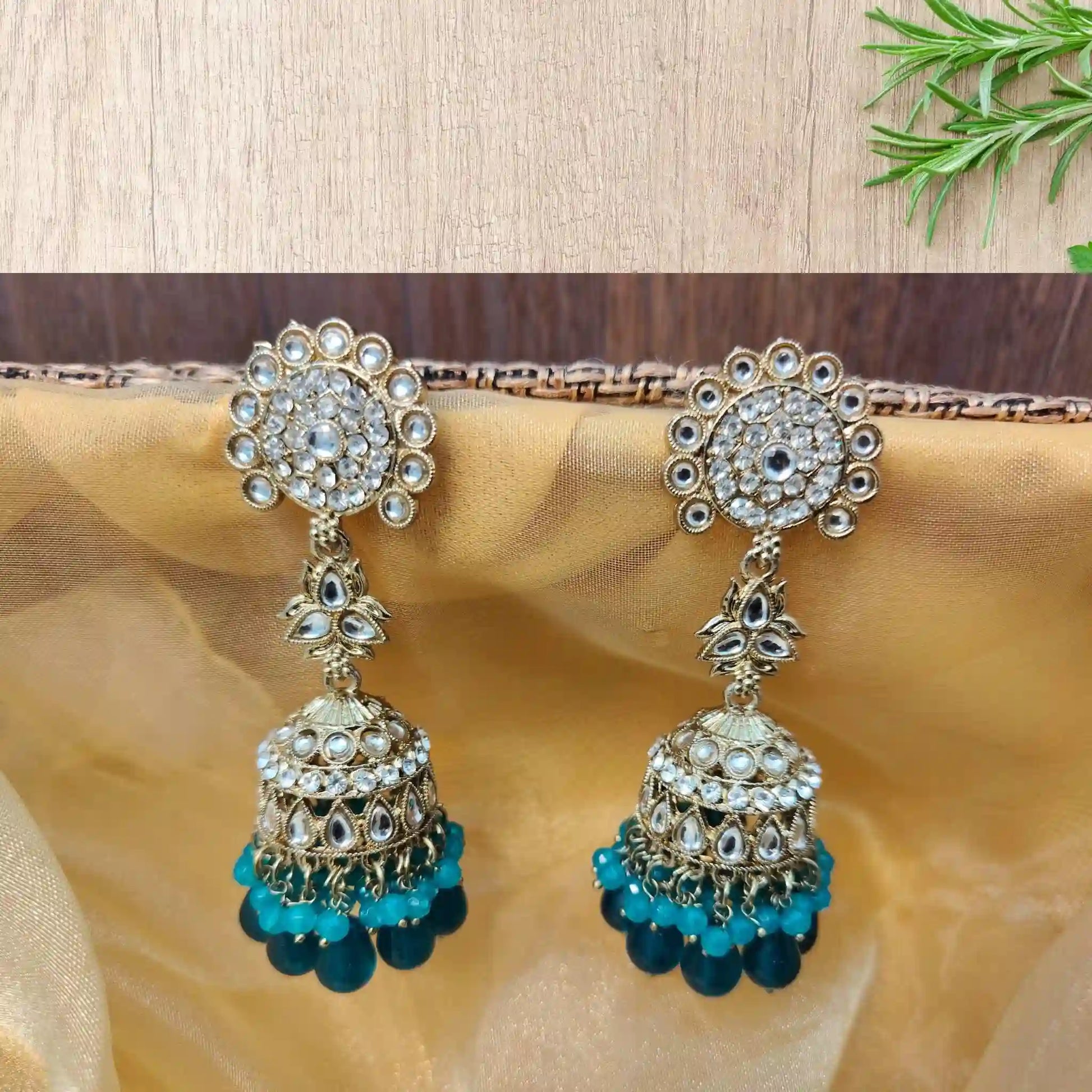 PRISHA KUNDAN JHUMKAS (TEAL)