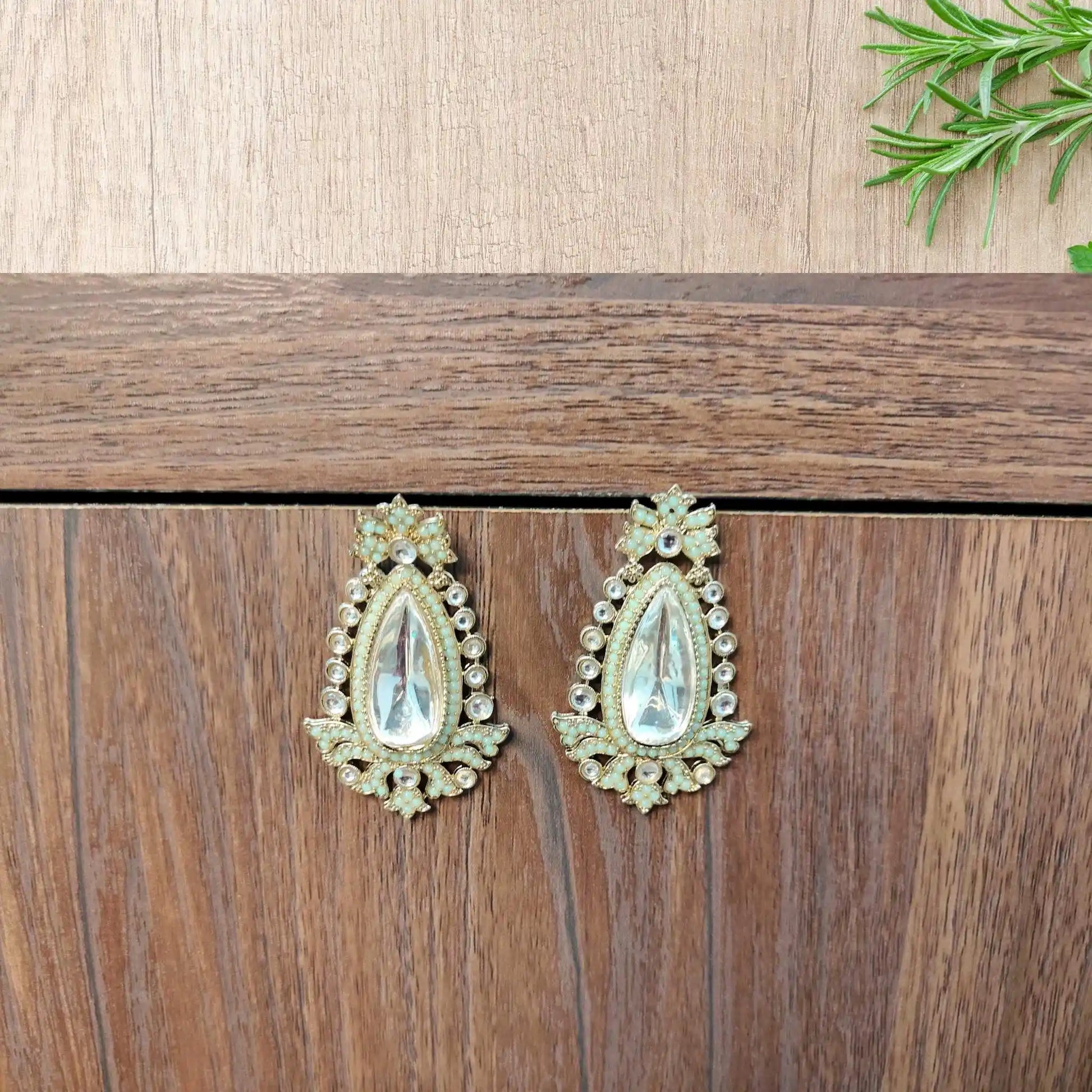 RABHYA KUNDAN DANGLERS (LIGHT GREEN)