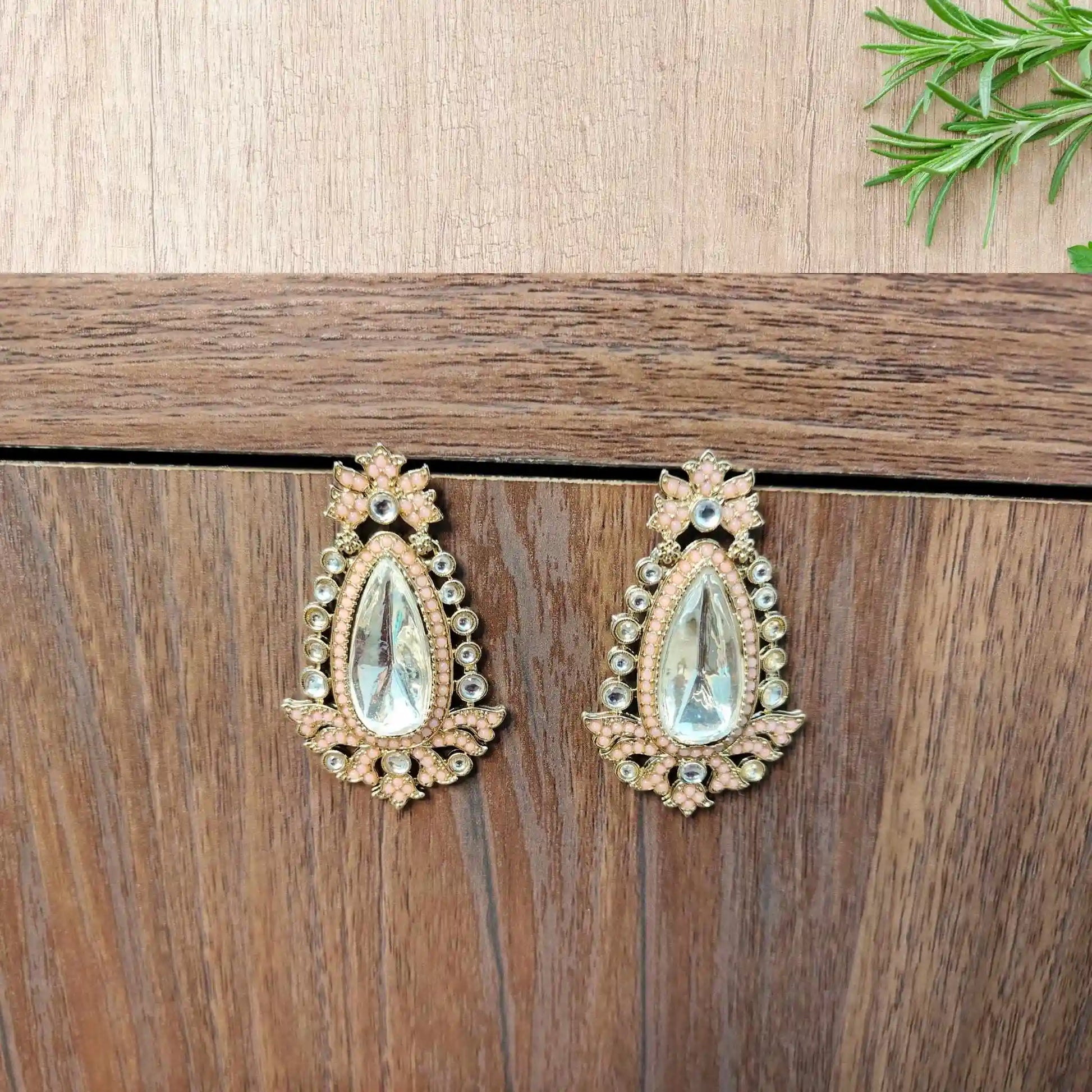 RABHYA KUNDAN DANGLERS (PEACH)