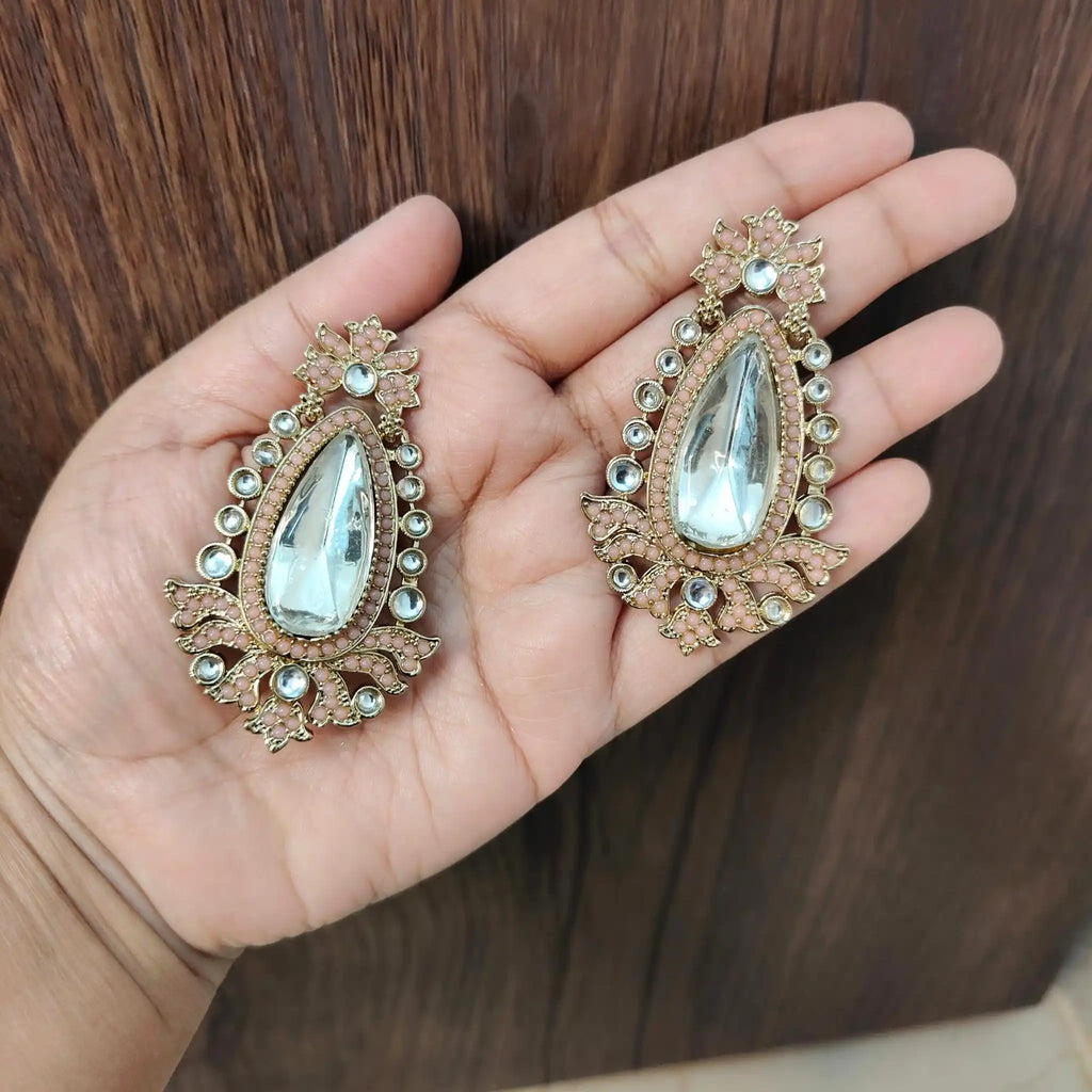RABHYA KUNDAN DANGLERS (PEACH)