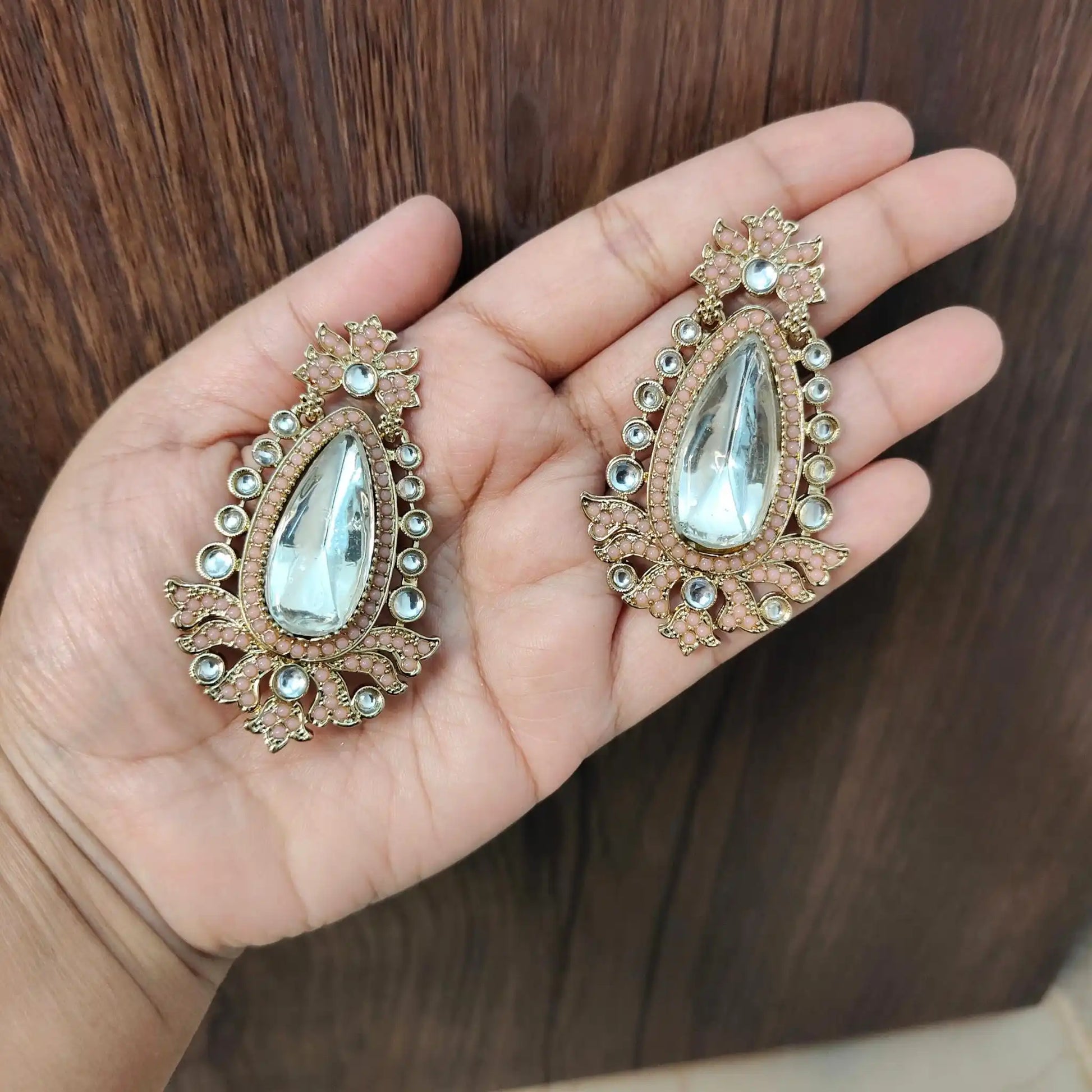 RABHYA KUNDAN DANGLERS (PEACH)
