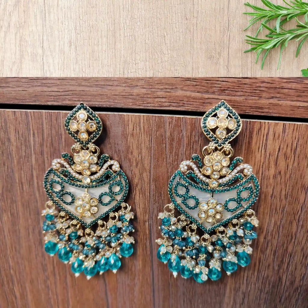 TANISHA KUNDAN DANGLERS (TEAL)