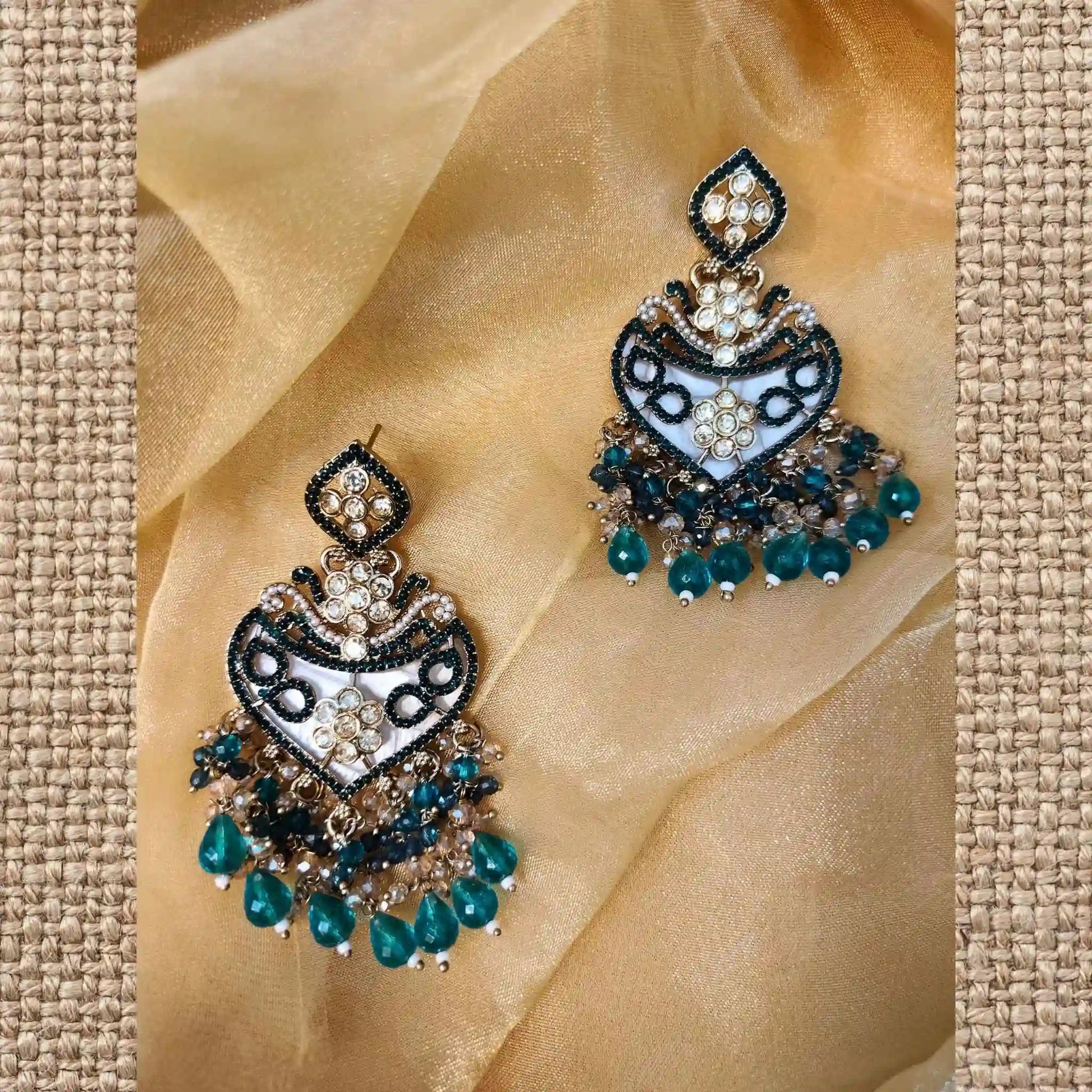TANISHA KUNDAN DANGLERS (TEAL)