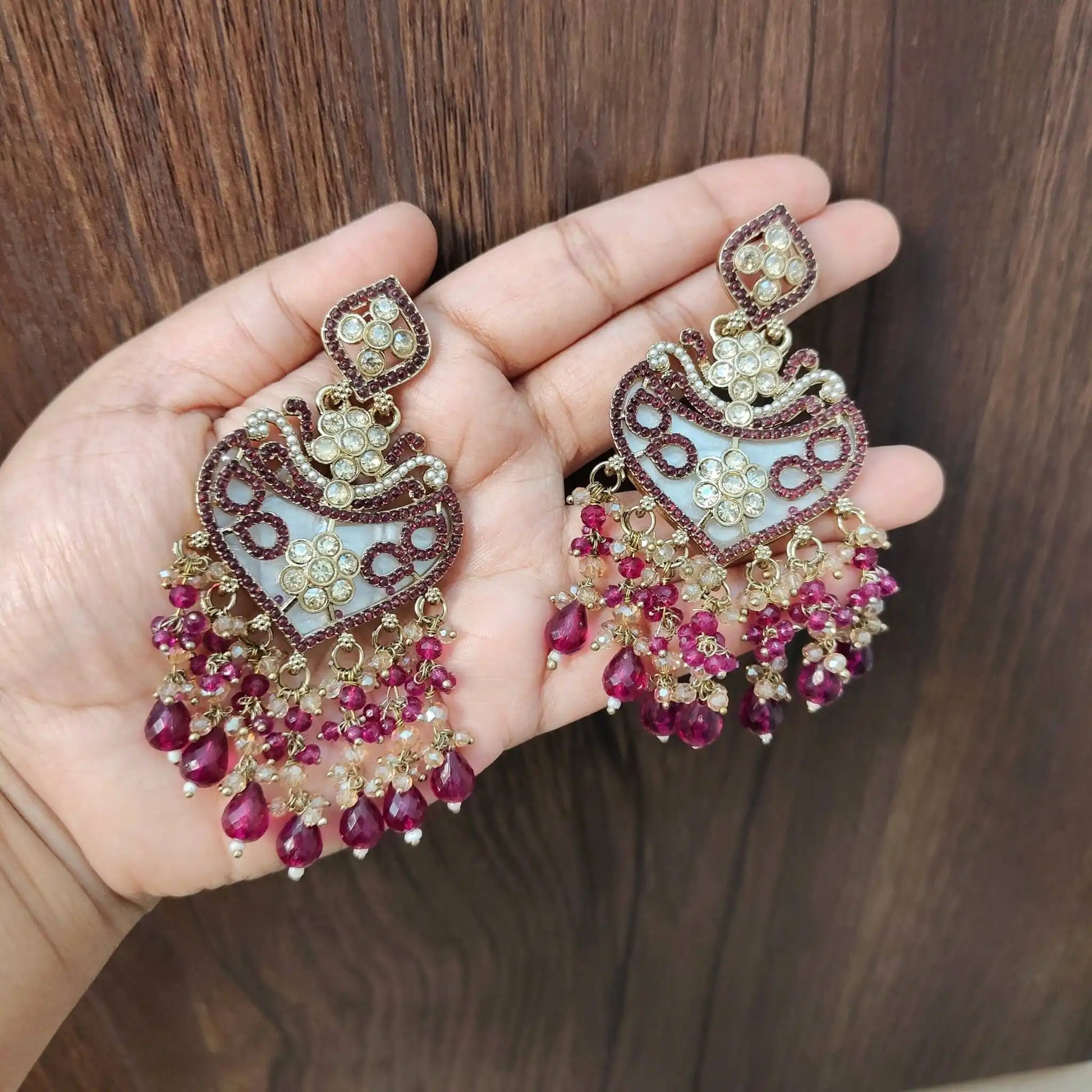 TANISHA KUNDAN DANGLERS (WINE)