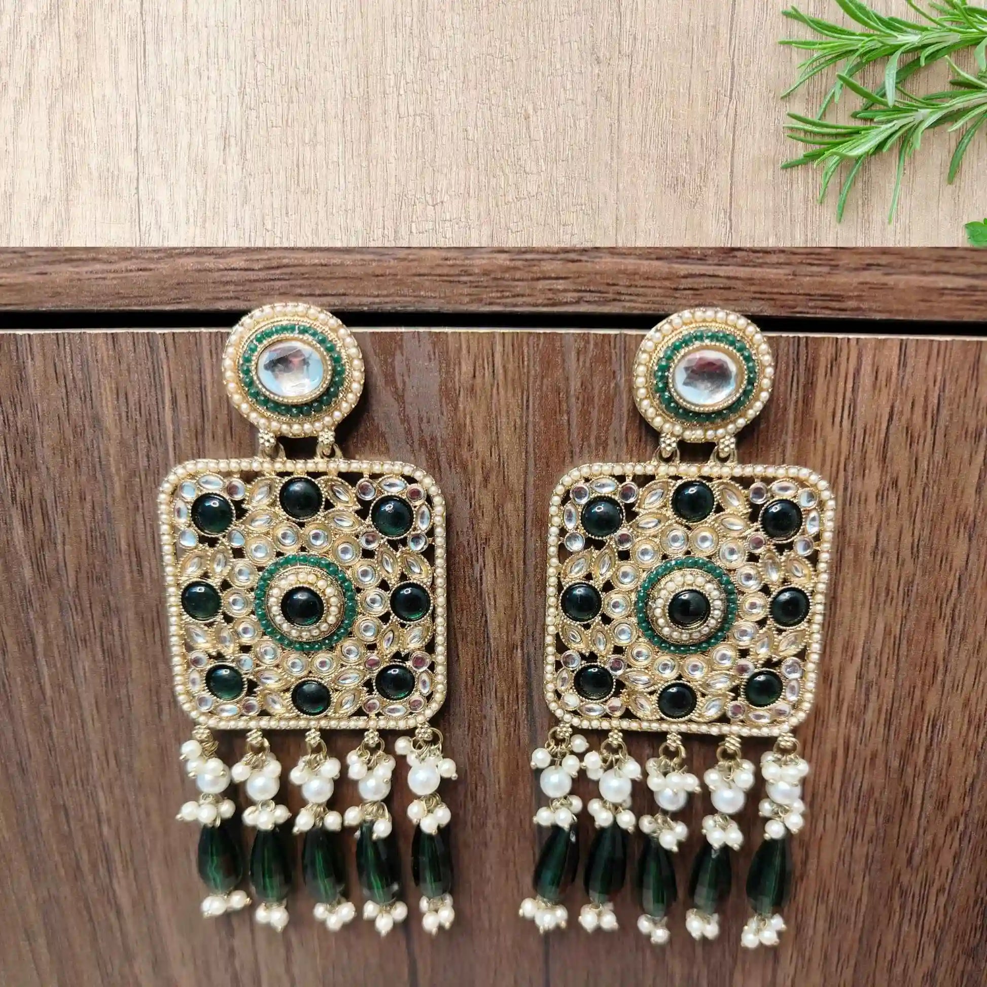TRISHA KUNDAN DANGLERS (GREEN)