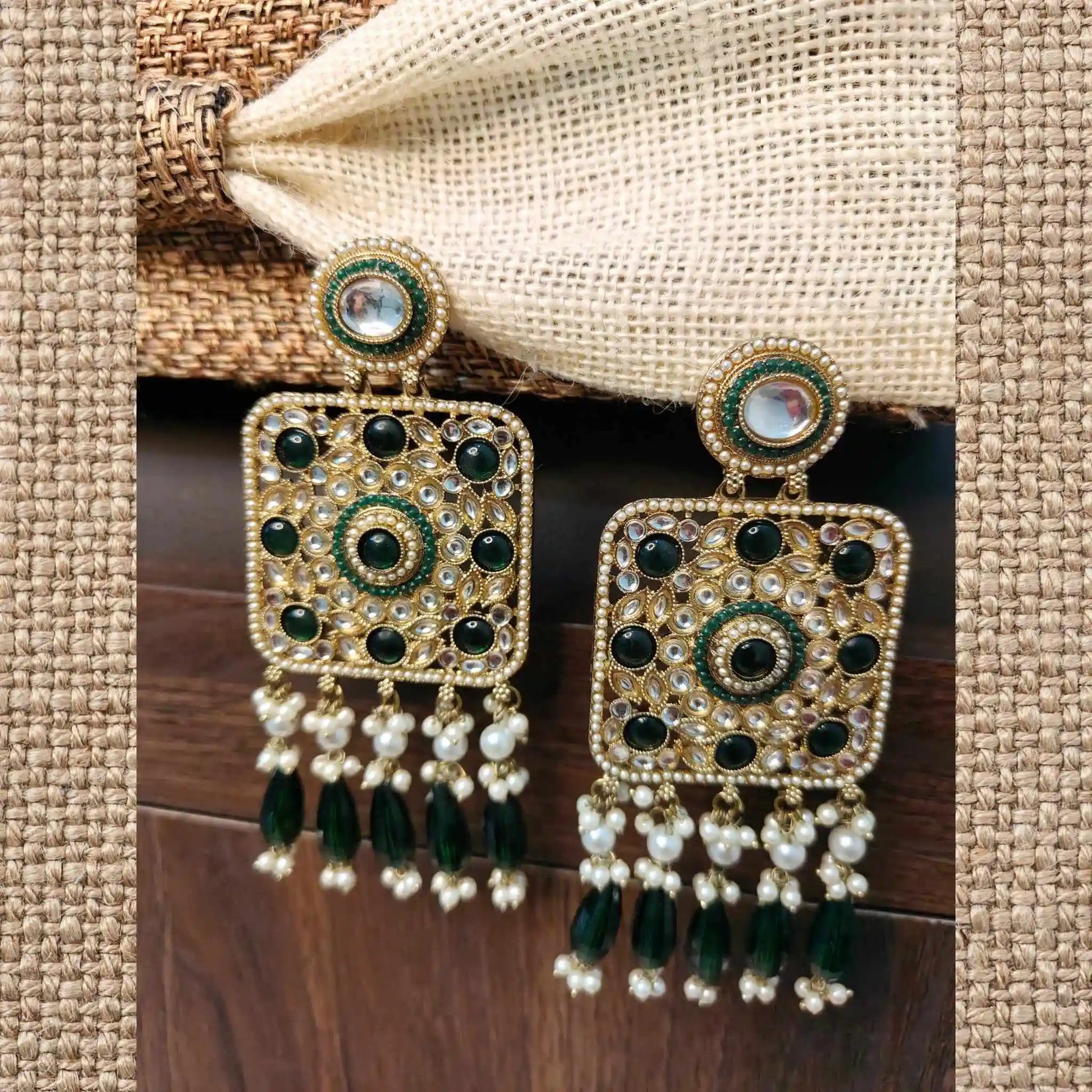 TRISHA KUNDAN DANGLERS (GREEN)