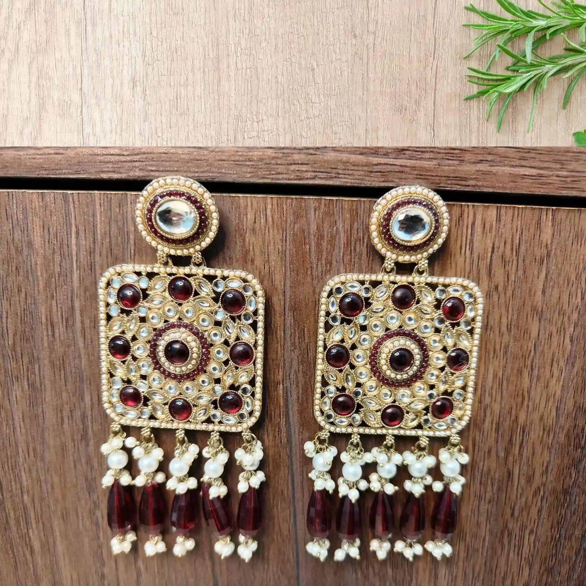 TRISHA KUNDAN DANGLERS (MAROON)