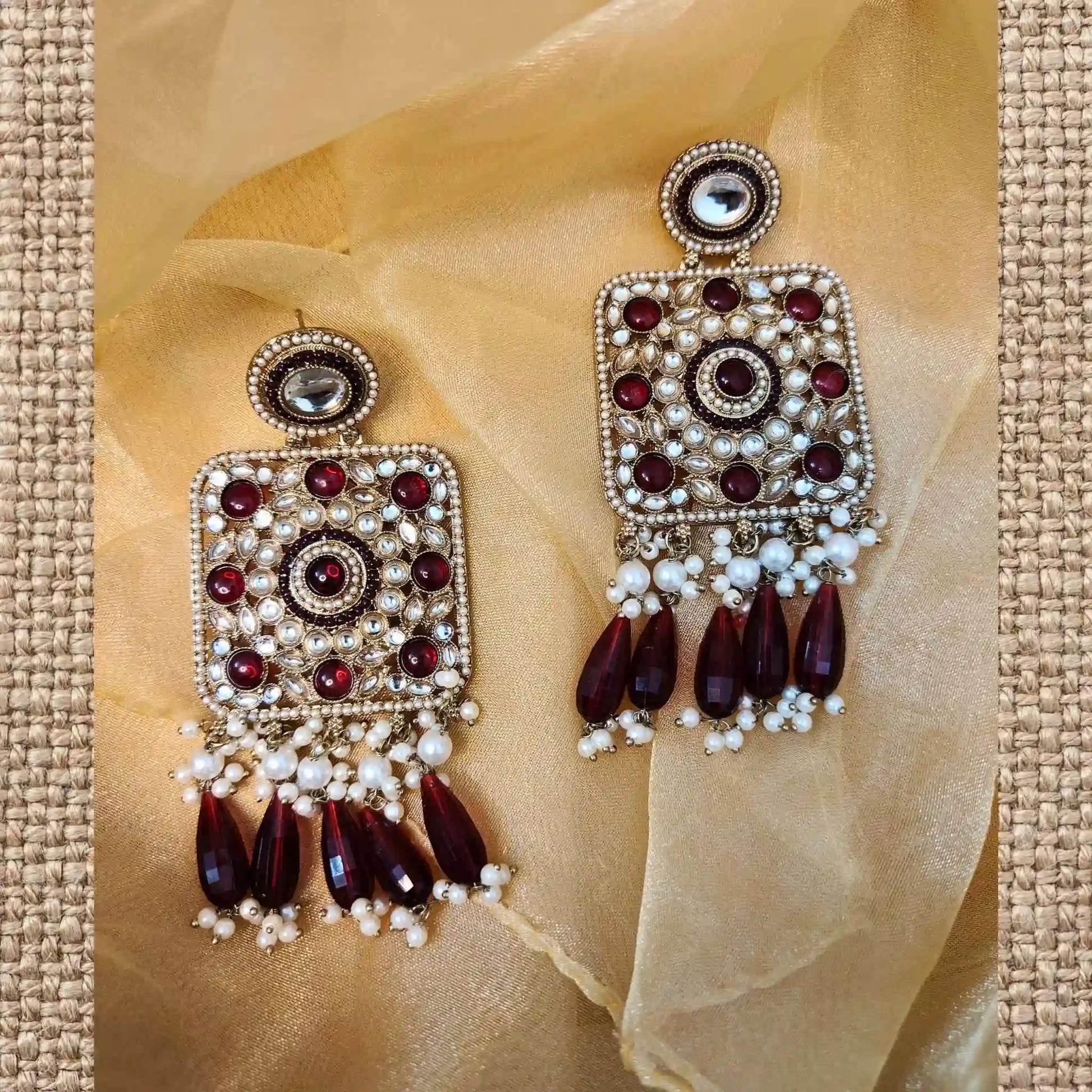 TRISHA KUNDAN DANGLERS (MAROON)